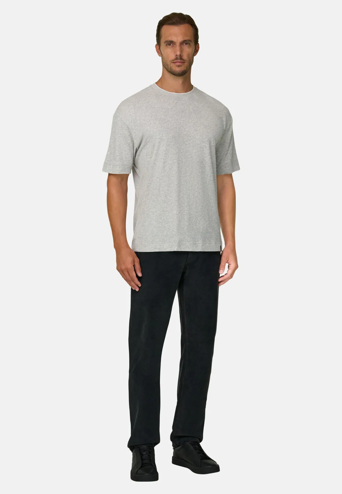 Boggi, T-shirt In Jersey Di Cotone Melange, Uomo, Light grey, Taglia: M - immagine 2