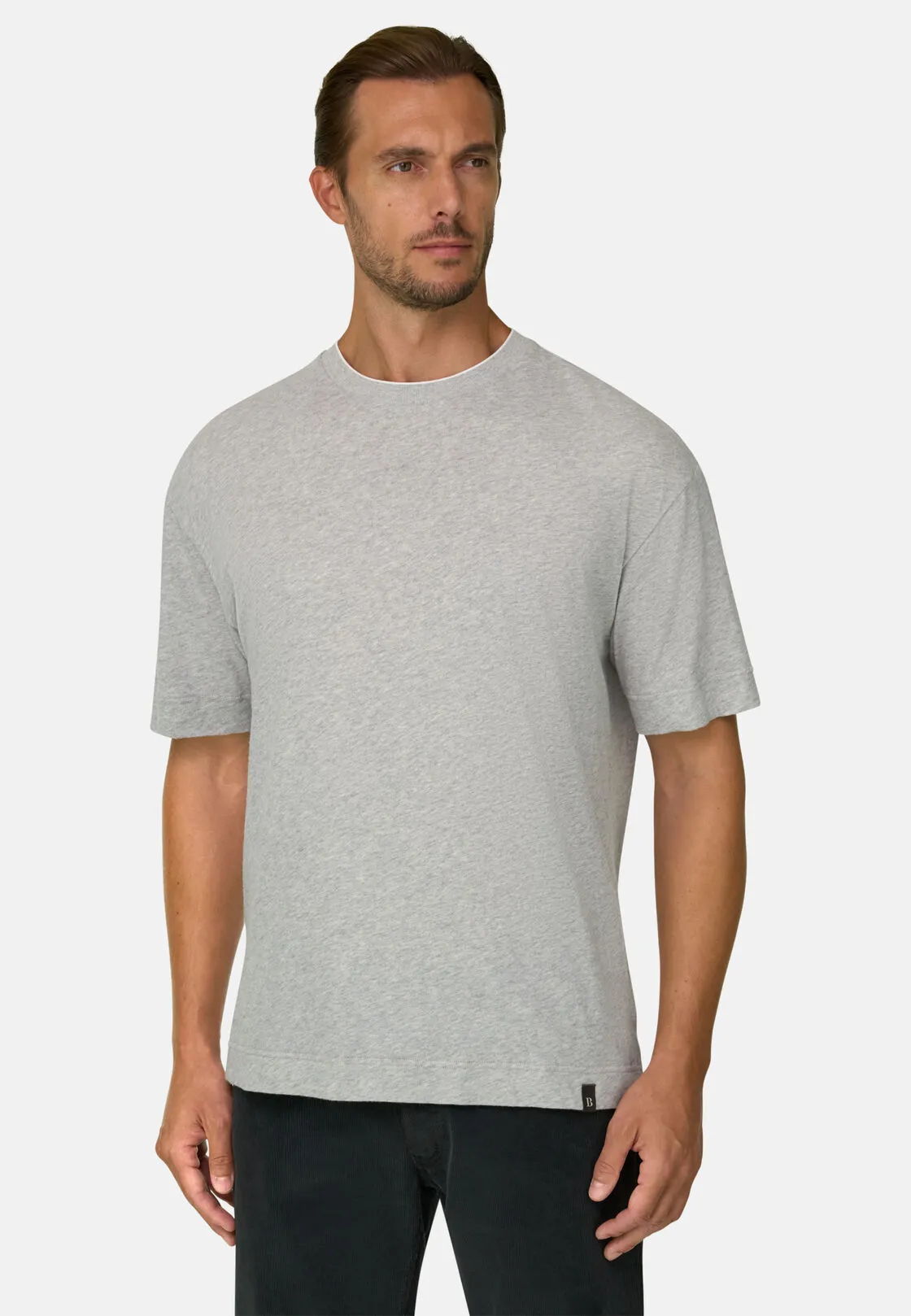 Boggi, T-shirt In Jersey Di Cotone Melange, Uomo, Light grey, Taglia: S - immagine 1
