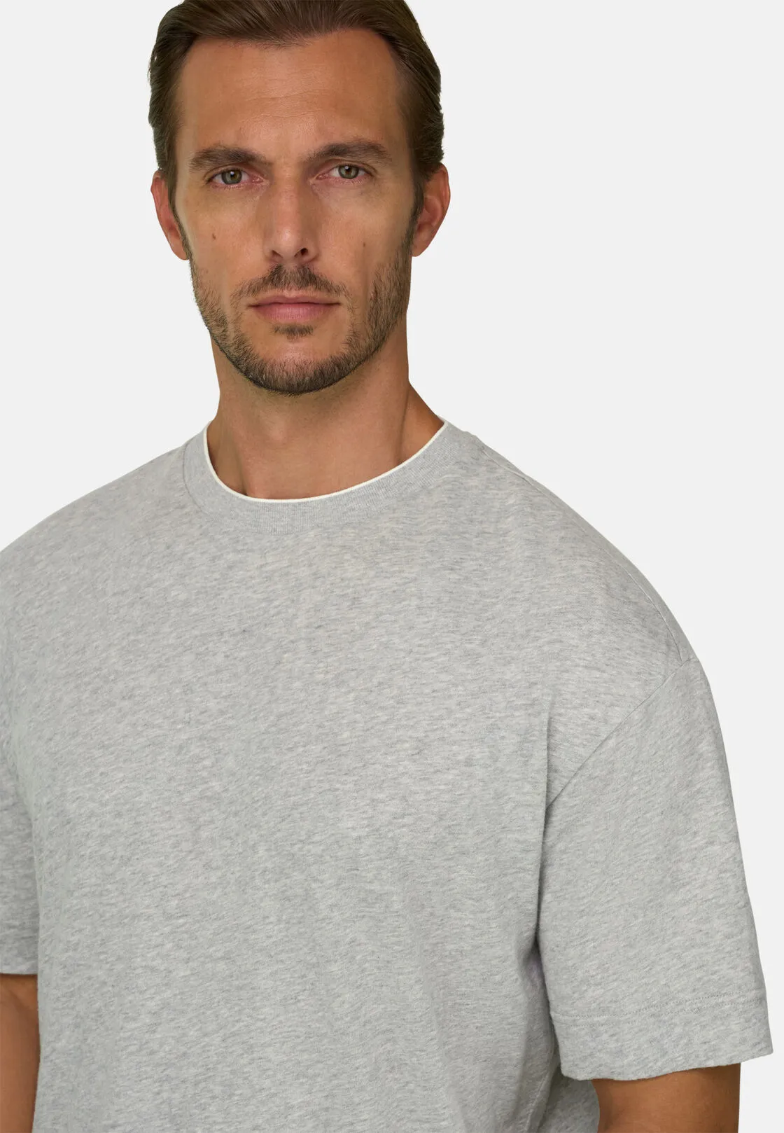 Boggi, T-shirt In Jersey Di Cotone Melange, Uomo, Light grey, Taglia: S - immagine 3