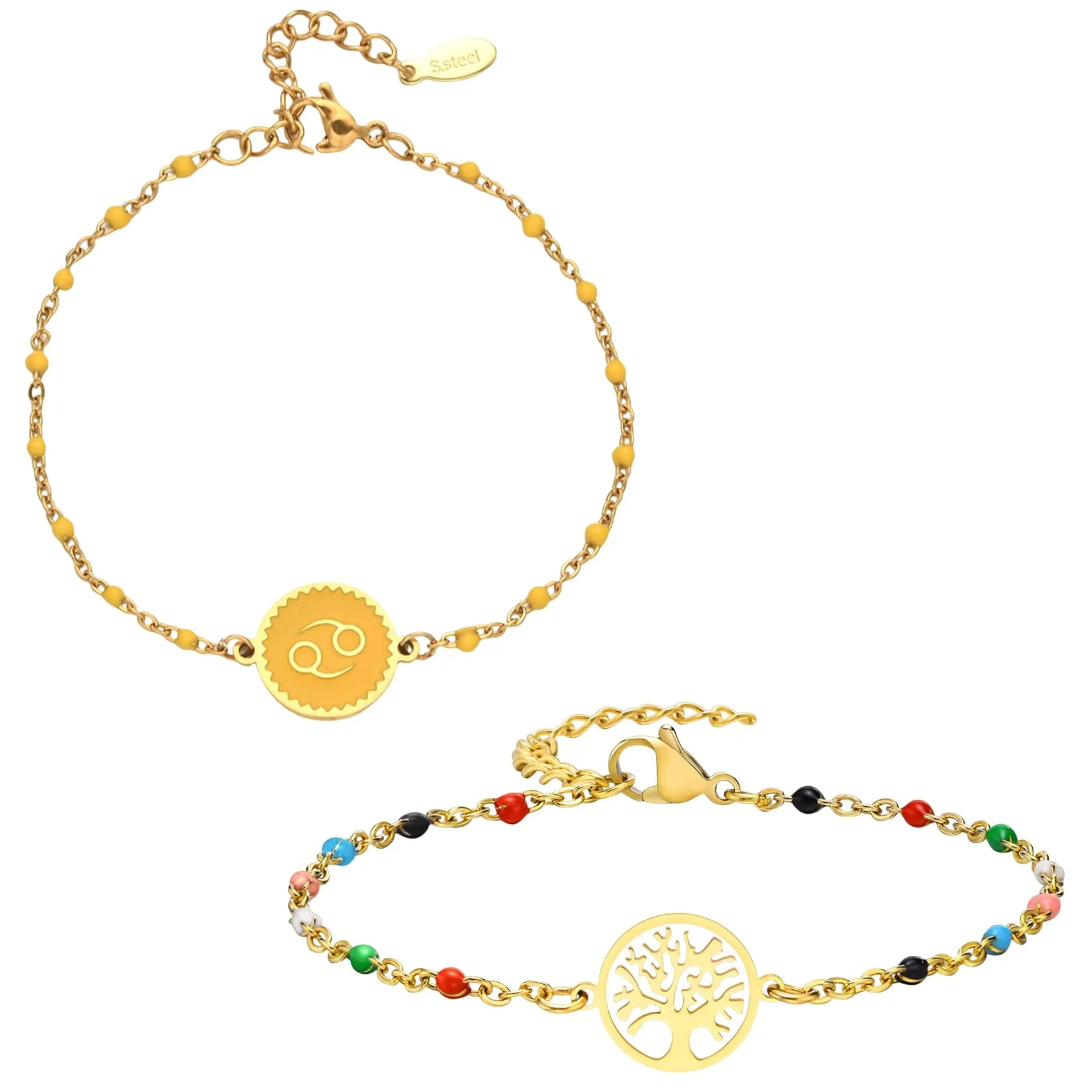 Caimeytie 1 braccialetto con costellazione+1 braccialetto con ciondolo a forma di oroscopo per donna/ragazza/acciaio inossidabile/regalo zodiacale/gioielli astrologia regali per ragazze, Acciaio - immagine 1