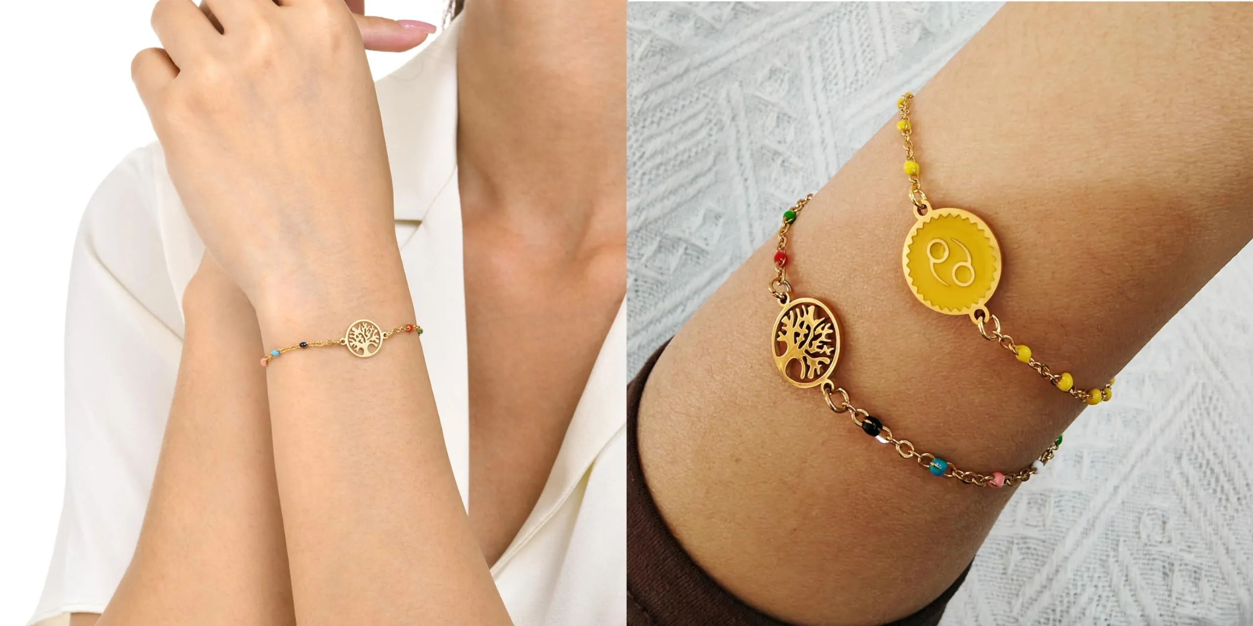 Caimeytie 1 braccialetto con costellazione+1 braccialetto con ciondolo a forma di oroscopo per donna/ragazza/acciaio inossidabile/regalo zodiacale/gioielli astrologia regali per ragazze, Acciaio - immagine 2