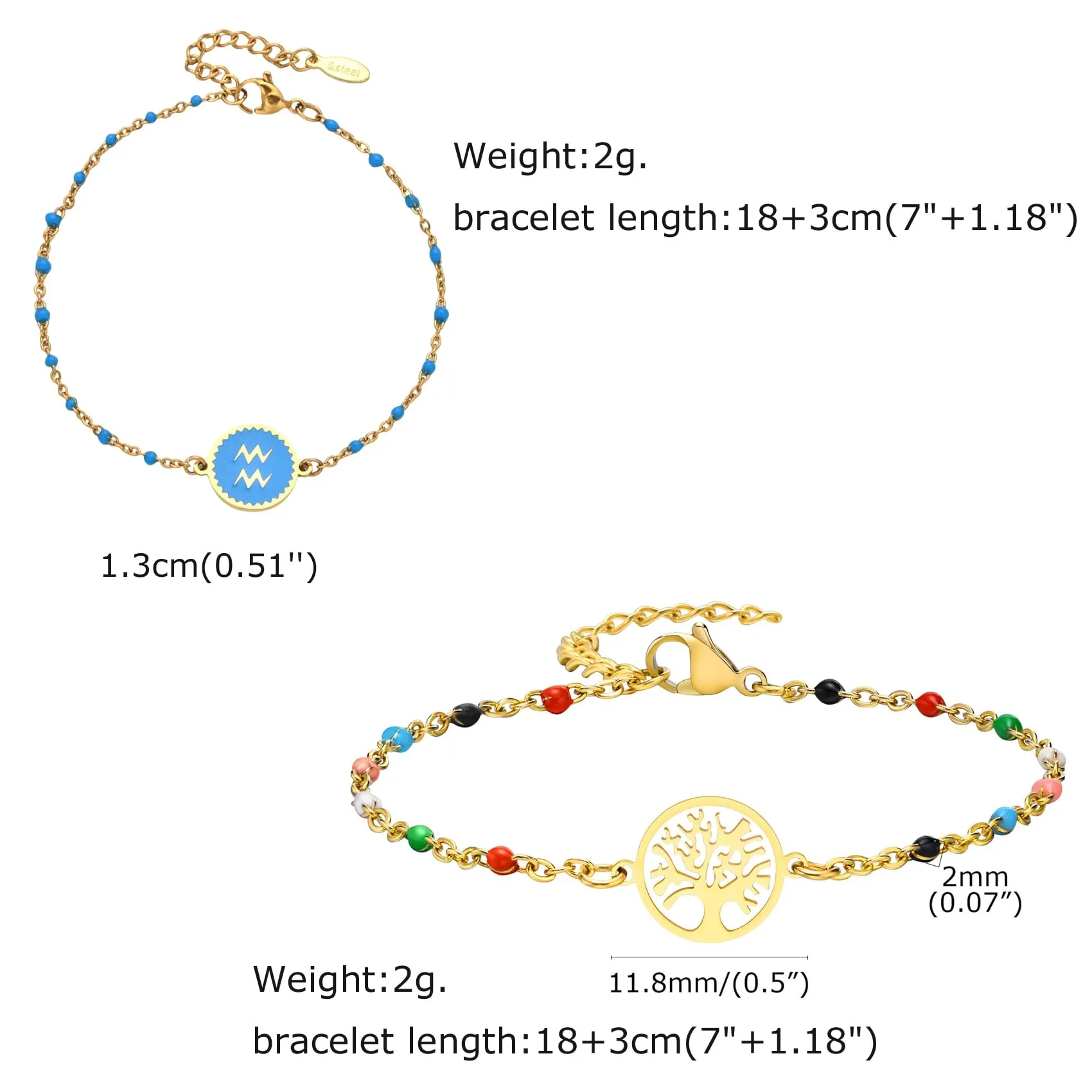 Caimeytie 1 braccialetto con costellazione+1 braccialetto con ciondolo a forma di oroscopo per donna/ragazza/acciaio inossidabile/regalo zodiacale/gioielli astrologia regali per ragazze, 7 inches, - immagine 3