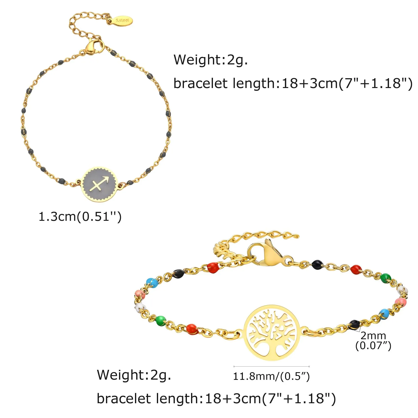 Caimeytie 1 braccialetto con costellazione+1 braccialetto con ciondolo a forma di oroscopo per donna/ragazza/acciaio inossidabile/regalo zodiacale/gioielli astrologia regali per ragazze, 7 inches, - immagine 3