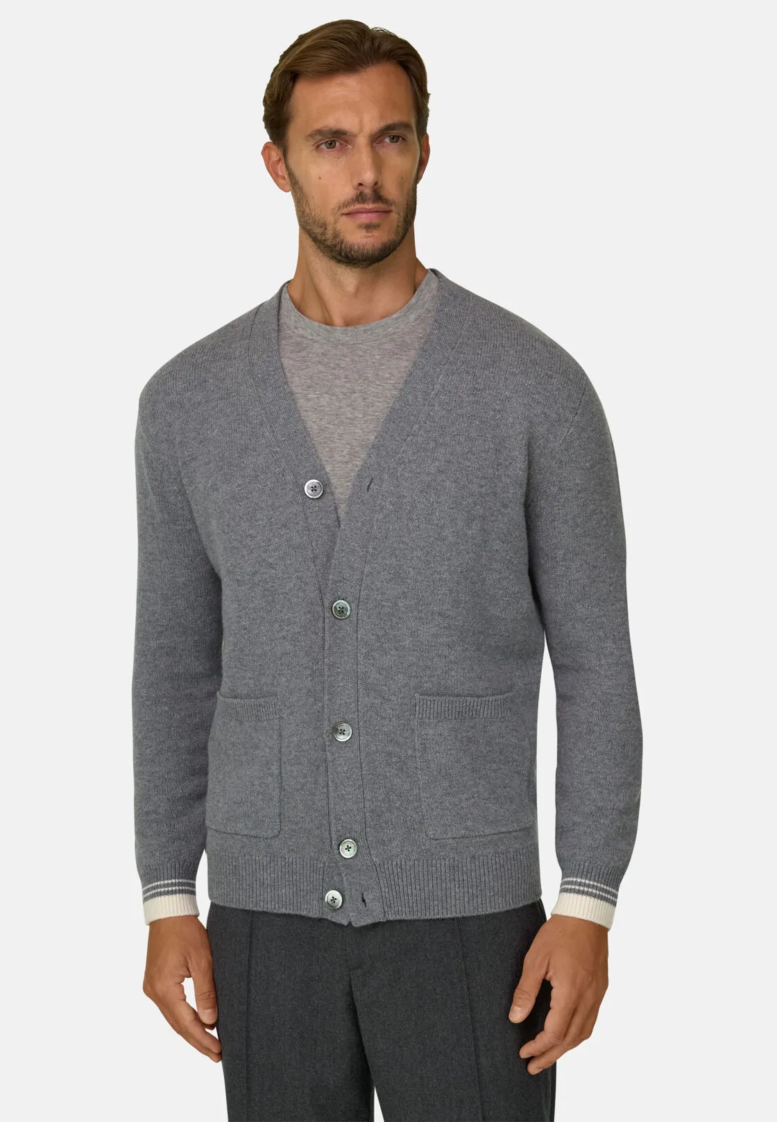 Boggi, Cardigan In Lana Merino Superfine, Uomo, Grigio, Taglia: M - immagine 1