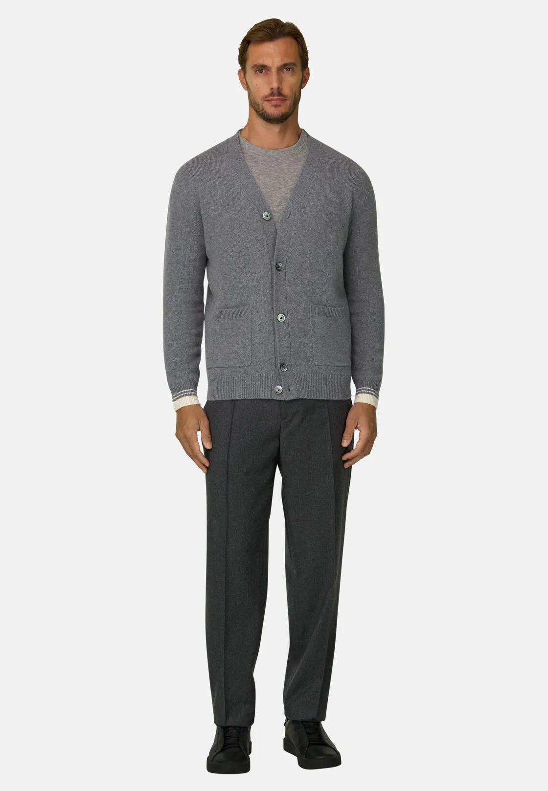 Boggi, Cardigan In Lana Merino Superfine, Uomo, Grigio, Taglia: XL - immagine 2