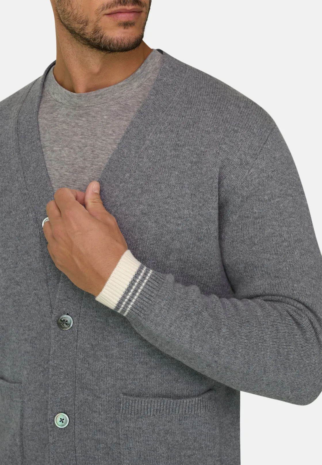 Boggi, Cardigan In Lana Merino Superfine, Uomo, Grigio, Taglia: XXL - immagine 3