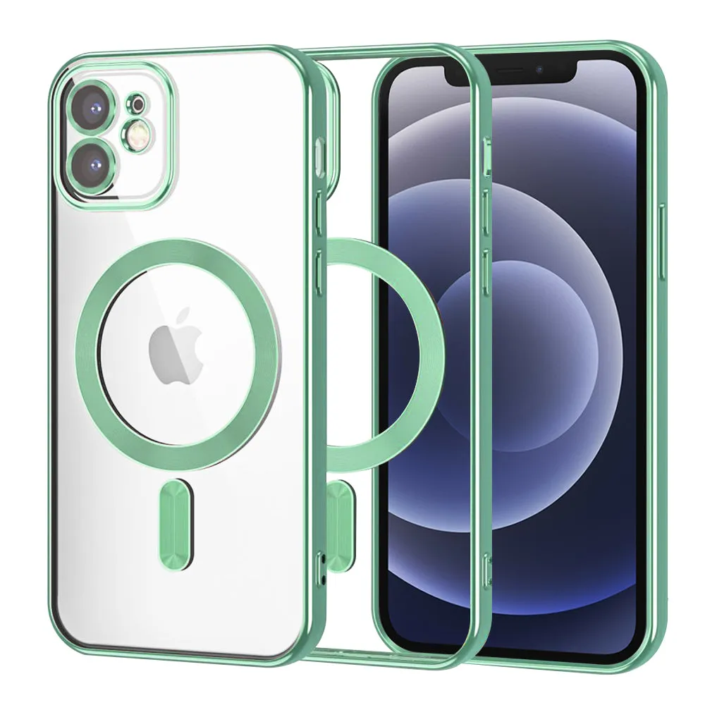 Custodia MagSafe per Apple iPhone 12, Techsuit, Luxury Crystal, Verde Chiaro - immagine 1