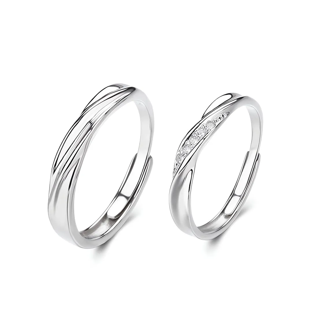 2 Pezzi Anelli in Argento Regolabili per Coppie Anello Regolabile con Nodo d'amore in Argento Anelli di Coppia - immagine 1