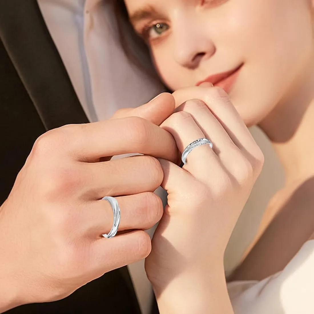 2 Pezzi Anelli in Argento Regolabili per Coppie Anello Regolabile con Nodo d'amore in Argento Anelli di Coppia - immagine 4