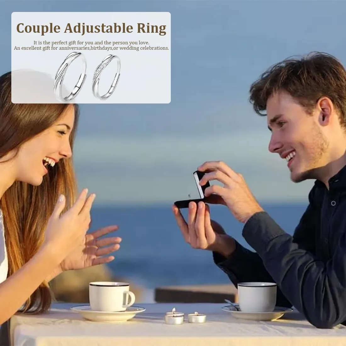2 Pezzi Anelli in Argento Regolabili per Coppie Anello Regolabile con Nodo d'amore in Argento Anelli di Coppia - immagine 5