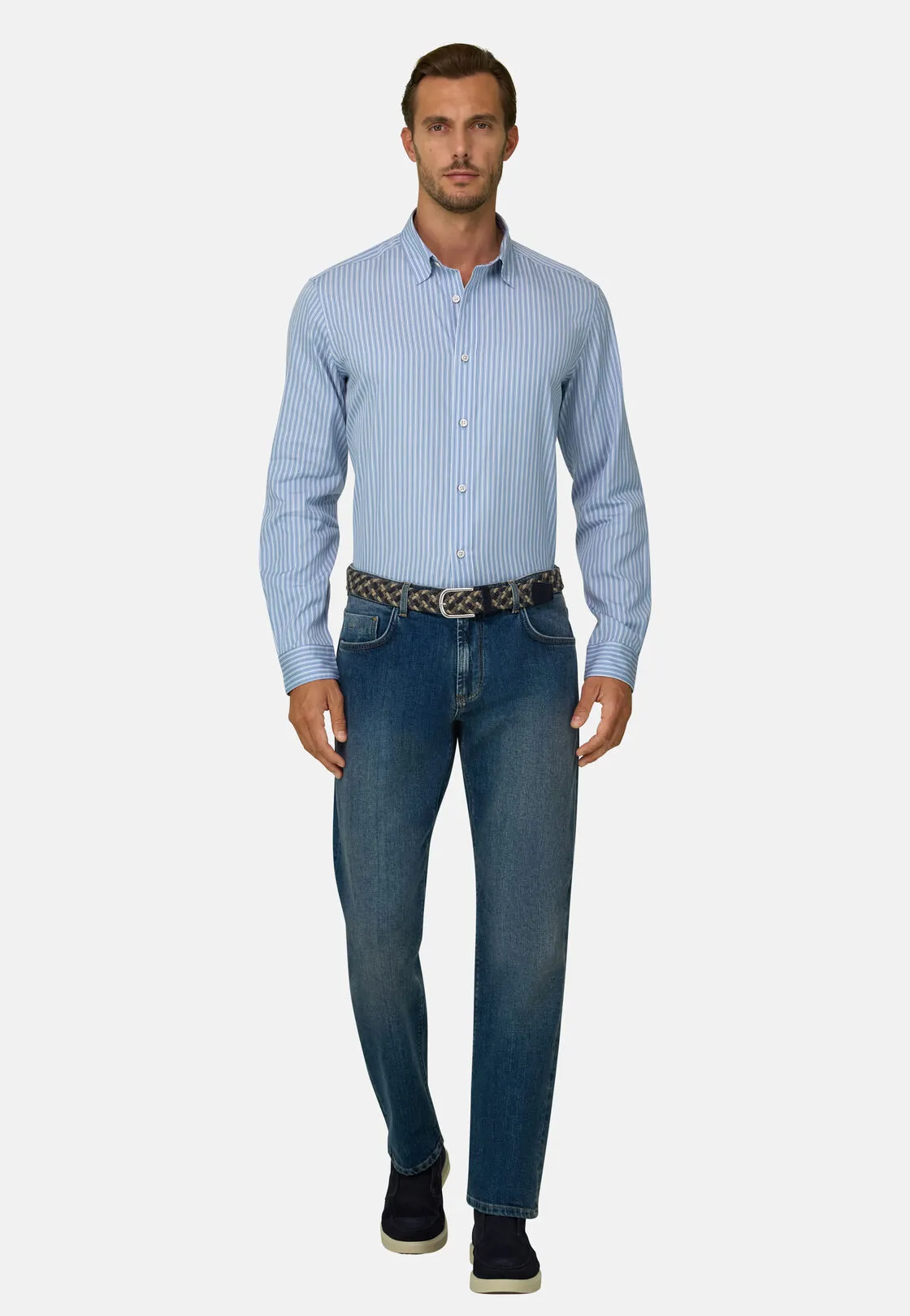 Boggi, Camicia A Righe In Popeline Regular Fit, Uomo, Blu, Taglia: M - immagine 2