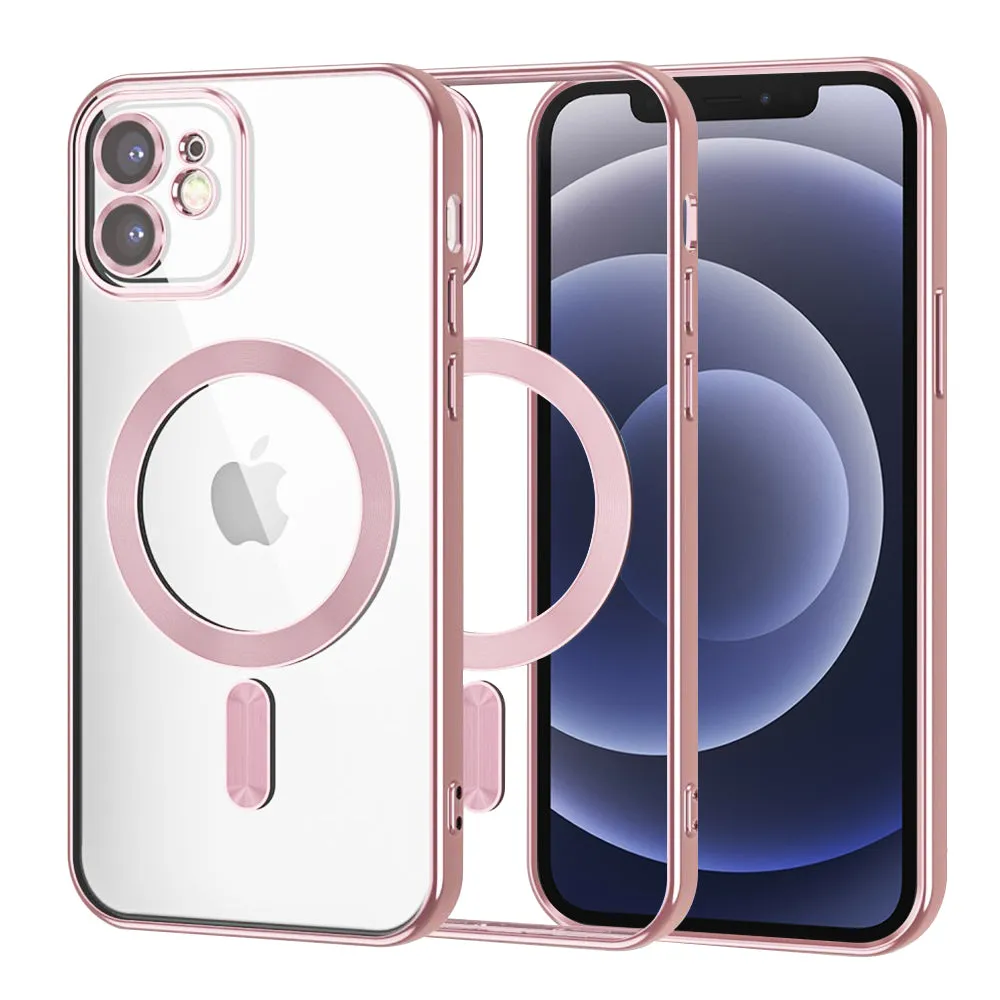 Custodia MagSafe per Apple iPhone 12, Techsuit, Luxury Crystal, Rosa - immagine 1