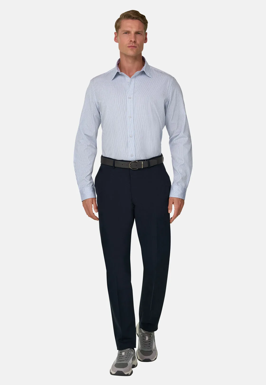 Boggi, Camicia A Righe In Popeline Regular Fit, Uomo, Azzurro, Taglia: XS - immagine 2
