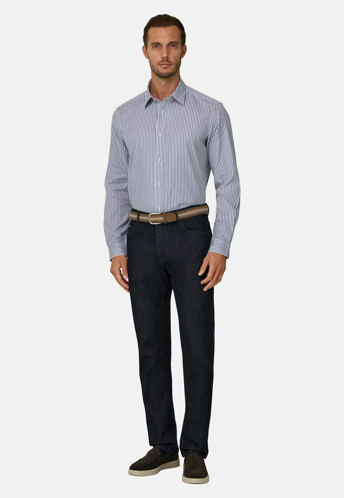 Boggi, Camicia A Righe In Popeline Regular Fit, Uomo, Navy, Taglia: L - immagine 2