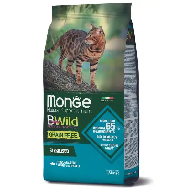 Monge Bwild Cat Adult Sterilised Grain Free Tonno 1,5 kg - Croccantini per gatti - immagine 1