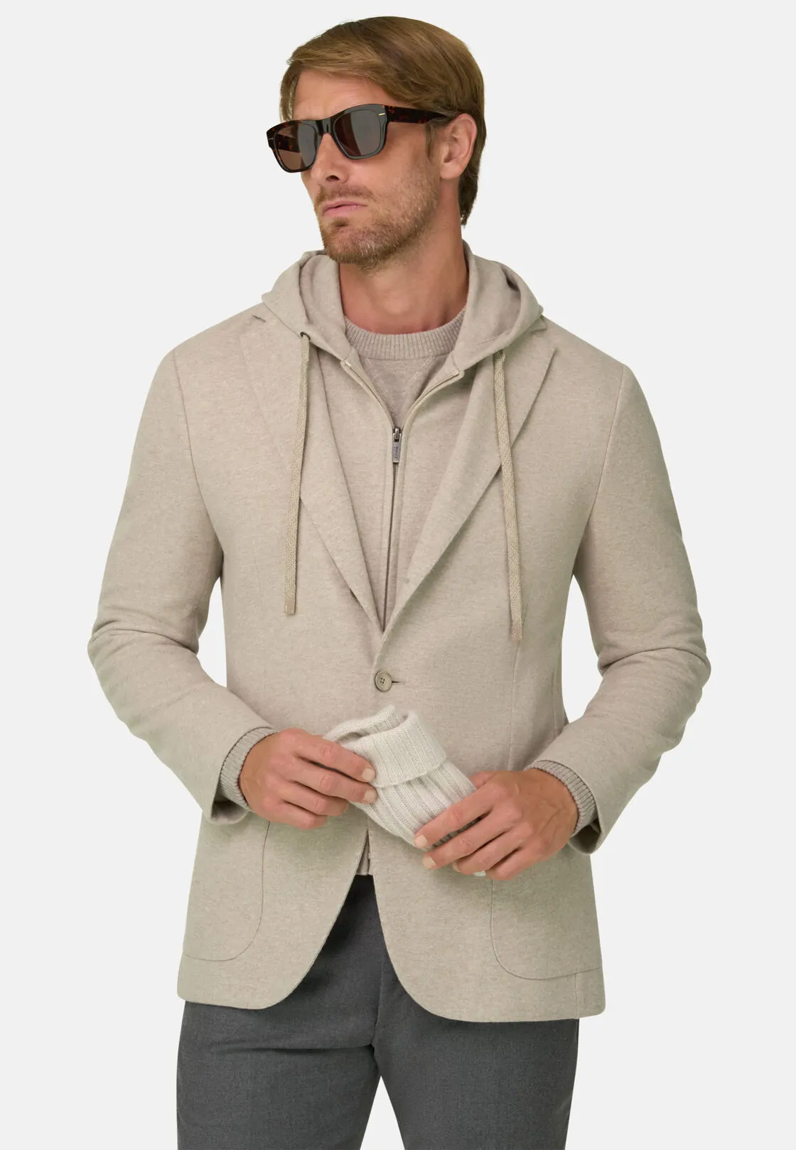 Boggi, Giacca Felpa Madison Melange In Lana Cashmere B Jersey, Uomo, Offwhite, Taglia: 46 - immagine 1