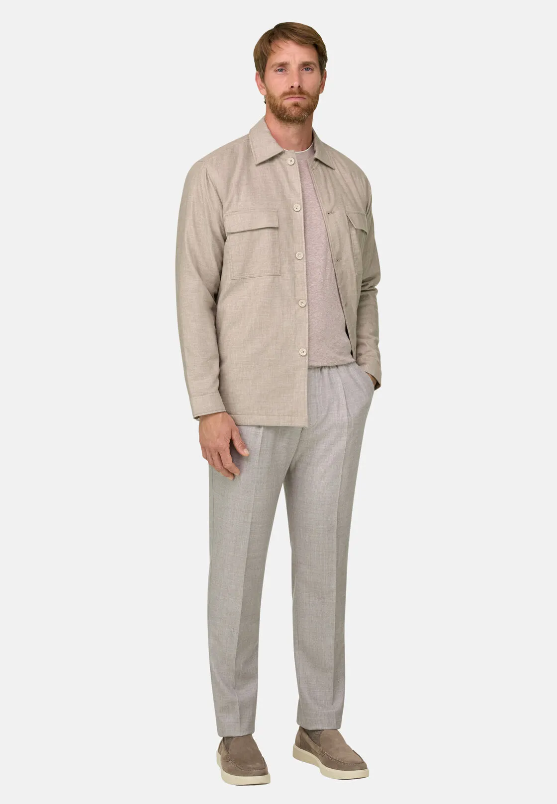 Boggi, Camicia Over Imbottita In Cotone Tencel, Uomo, Sabbia, Taglia: S - immagine 2
