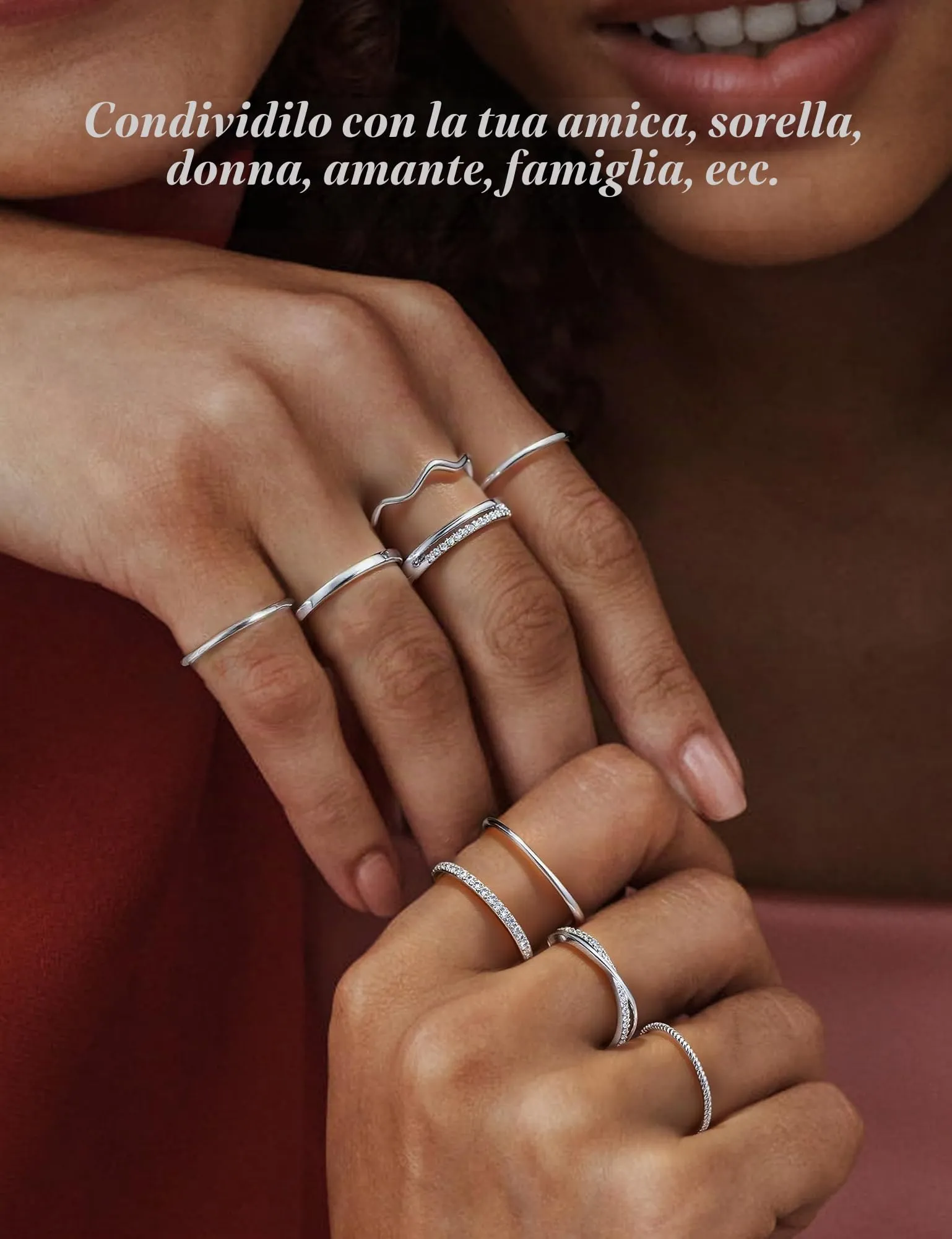 CASSIECA 9 Pezzi Anello Donna Anello Fidanzamento Placcato Argento - immagine 5