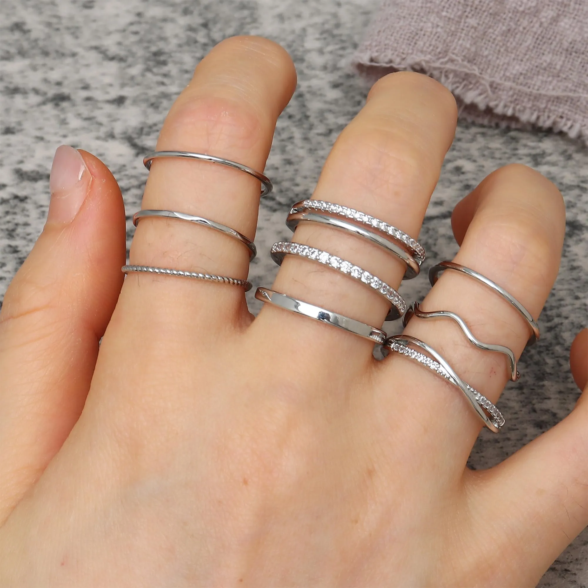 CASSIECA 9 Pezzi Anello Donna Anello Fidanzamento Placcato Argento - immagine 7