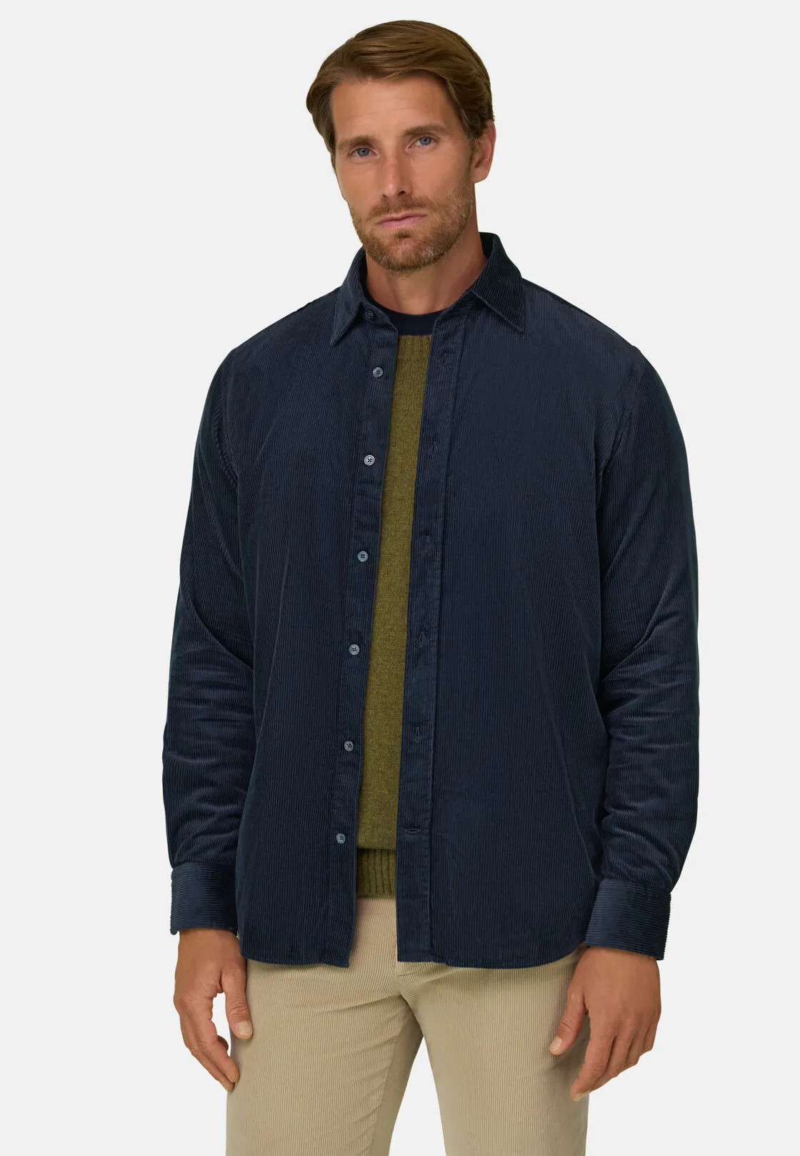 Boggi, Camicia In Velluto A Coste Misto Cotone Regular Fit, Uomo, Navy, Taglia: M - immagine 1