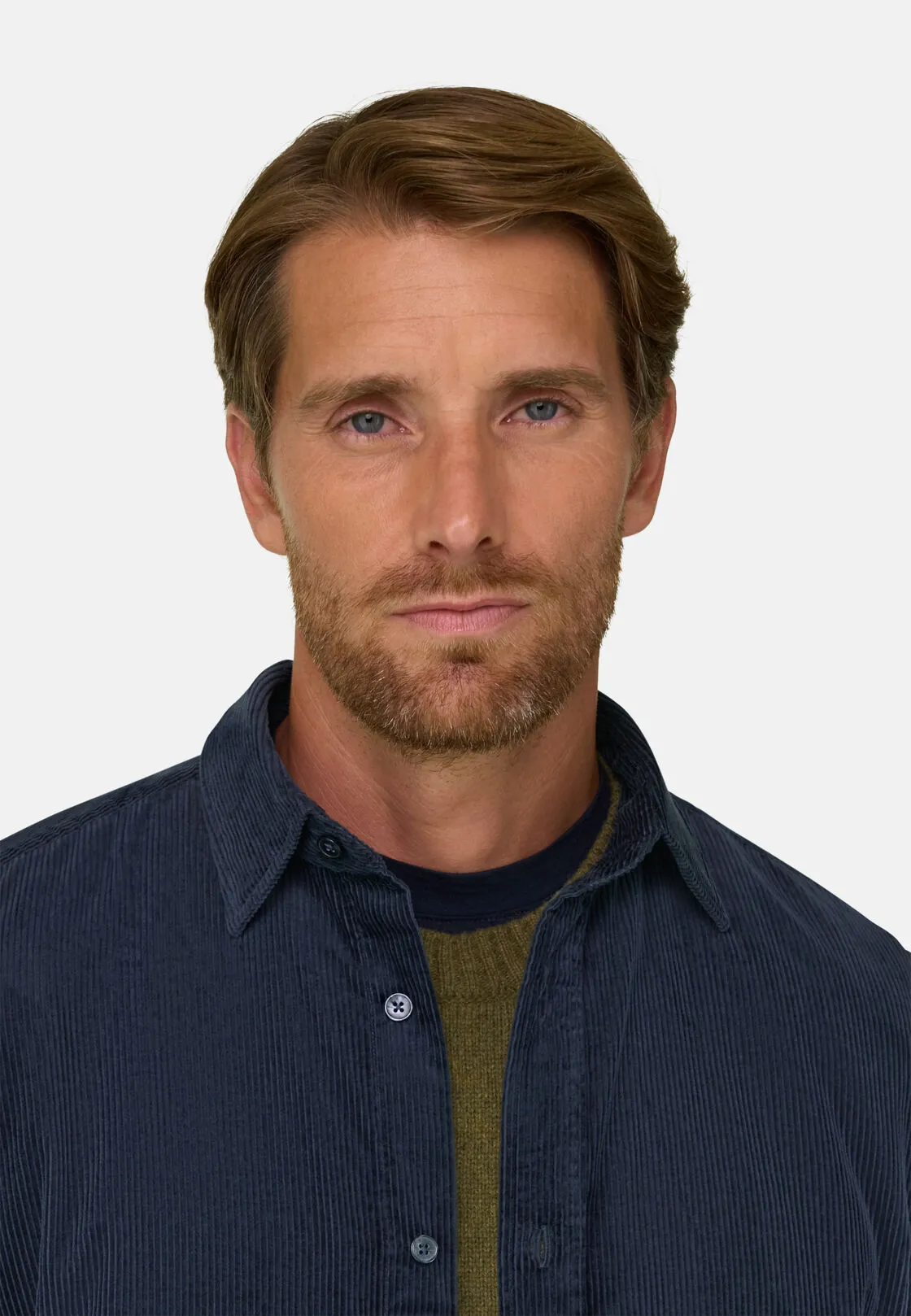 Boggi, Camicia In Velluto A Coste Misto Cotone Regular Fit, Uomo, Navy, Taglia: S - immagine 3