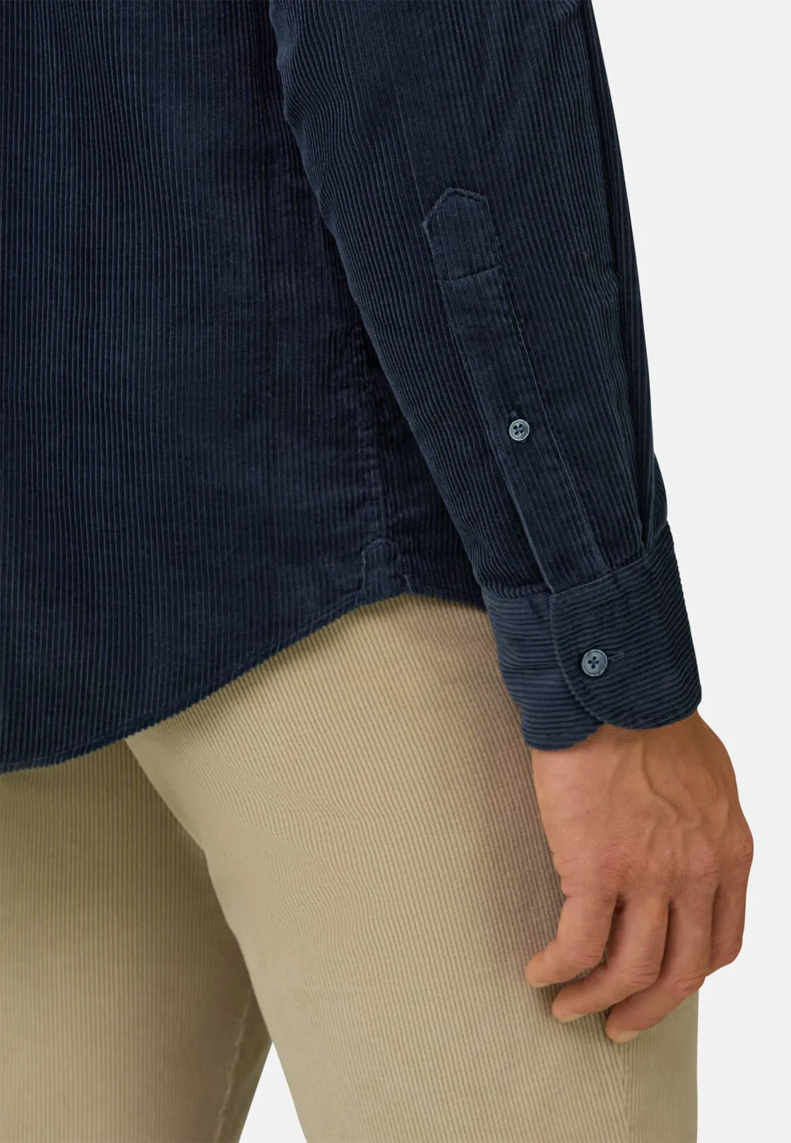 Boggi, Camicia In Velluto A Coste Misto Cotone Regular Fit, Uomo, Navy, Taglia: S - immagine 4