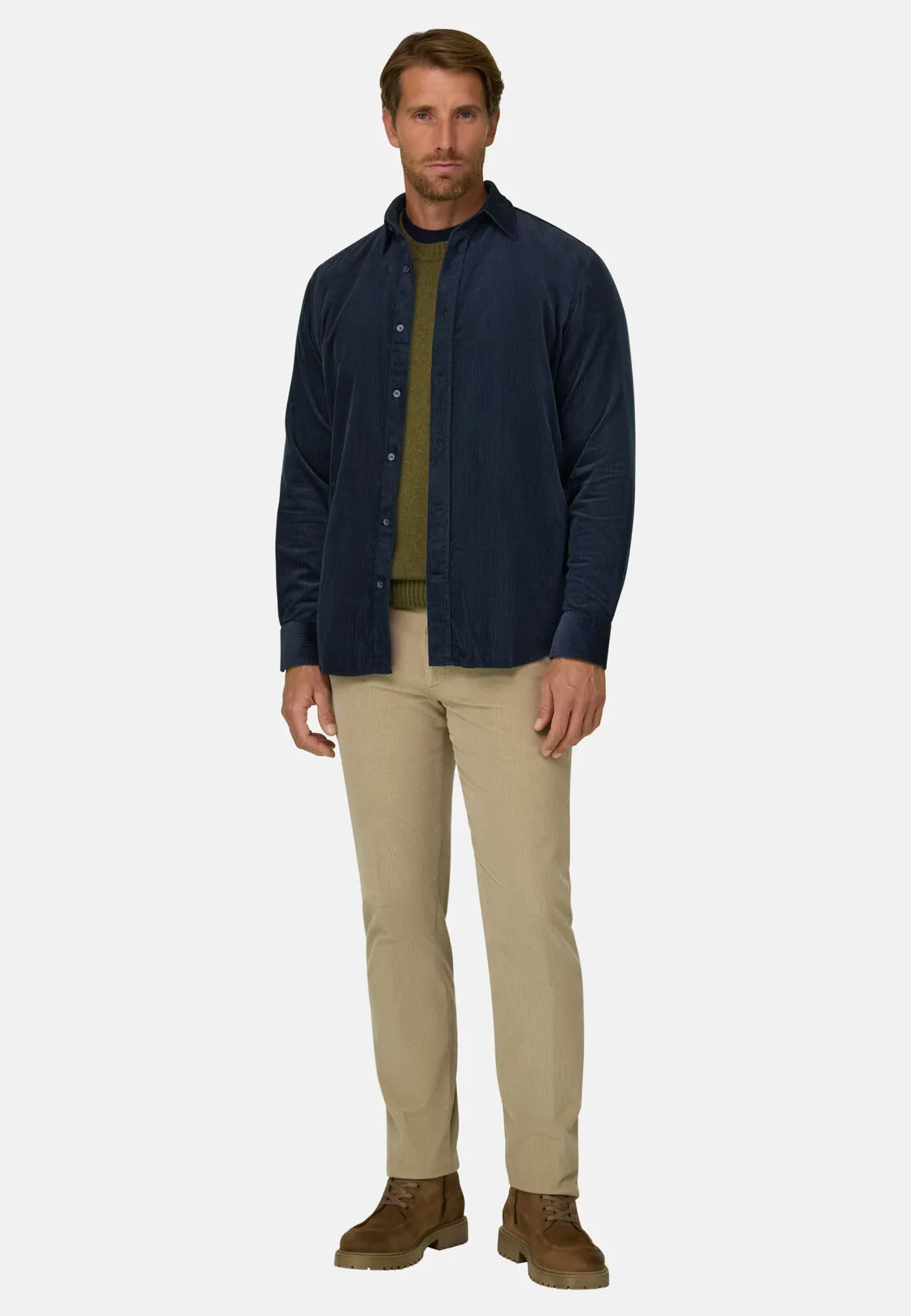 Boggi, Camicia In Velluto A Coste Misto Cotone Regular Fit, Uomo, Navy, Taglia: XXL - immagine 2