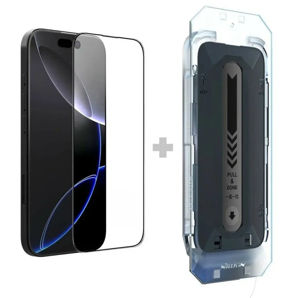 Pellicola protettiva per schermo Nillkin CP+ Pro con applicatore per Apple iPhone 16 Pro Max, vetro temperato, adesivo completo, nero - immagine 1
