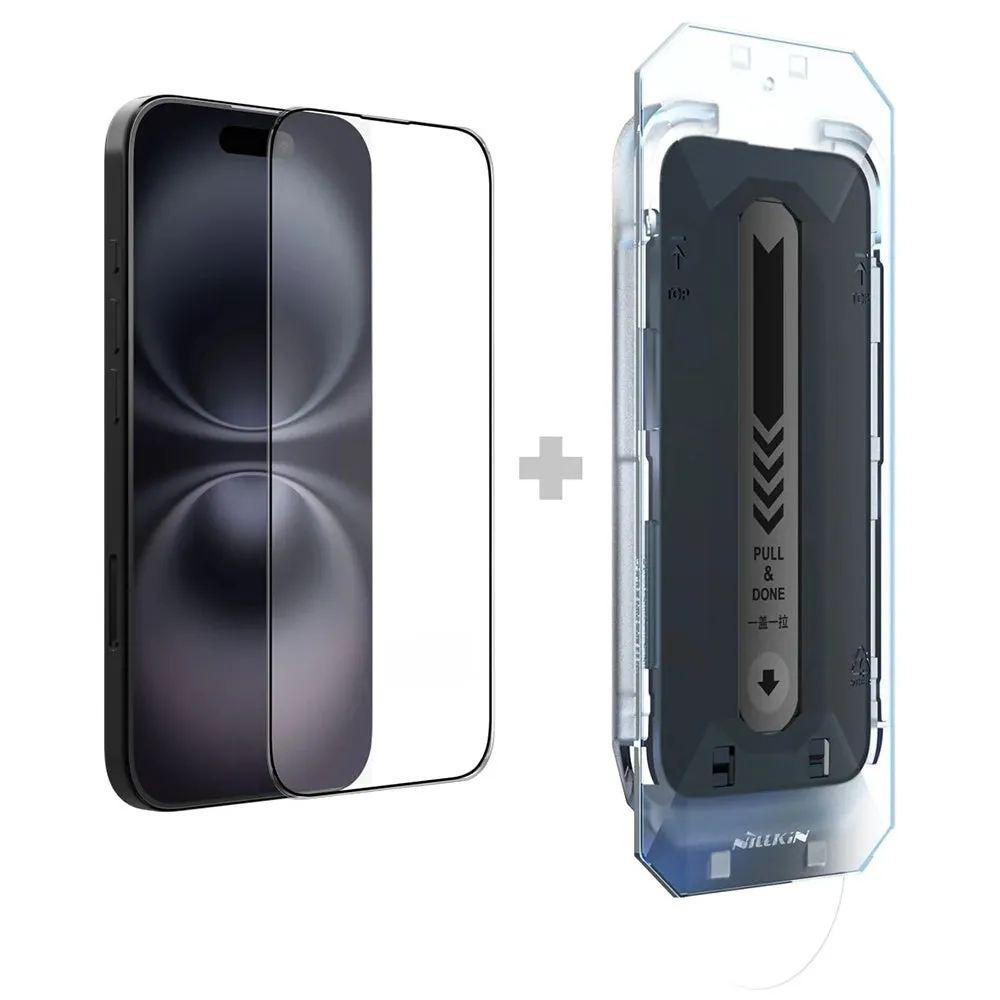 Pellicola protettiva per schermo Nillkin CP+ Pro con applicatore per Apple iPhone 16, vetro temperato, adesivo completo, nero - immagine 1