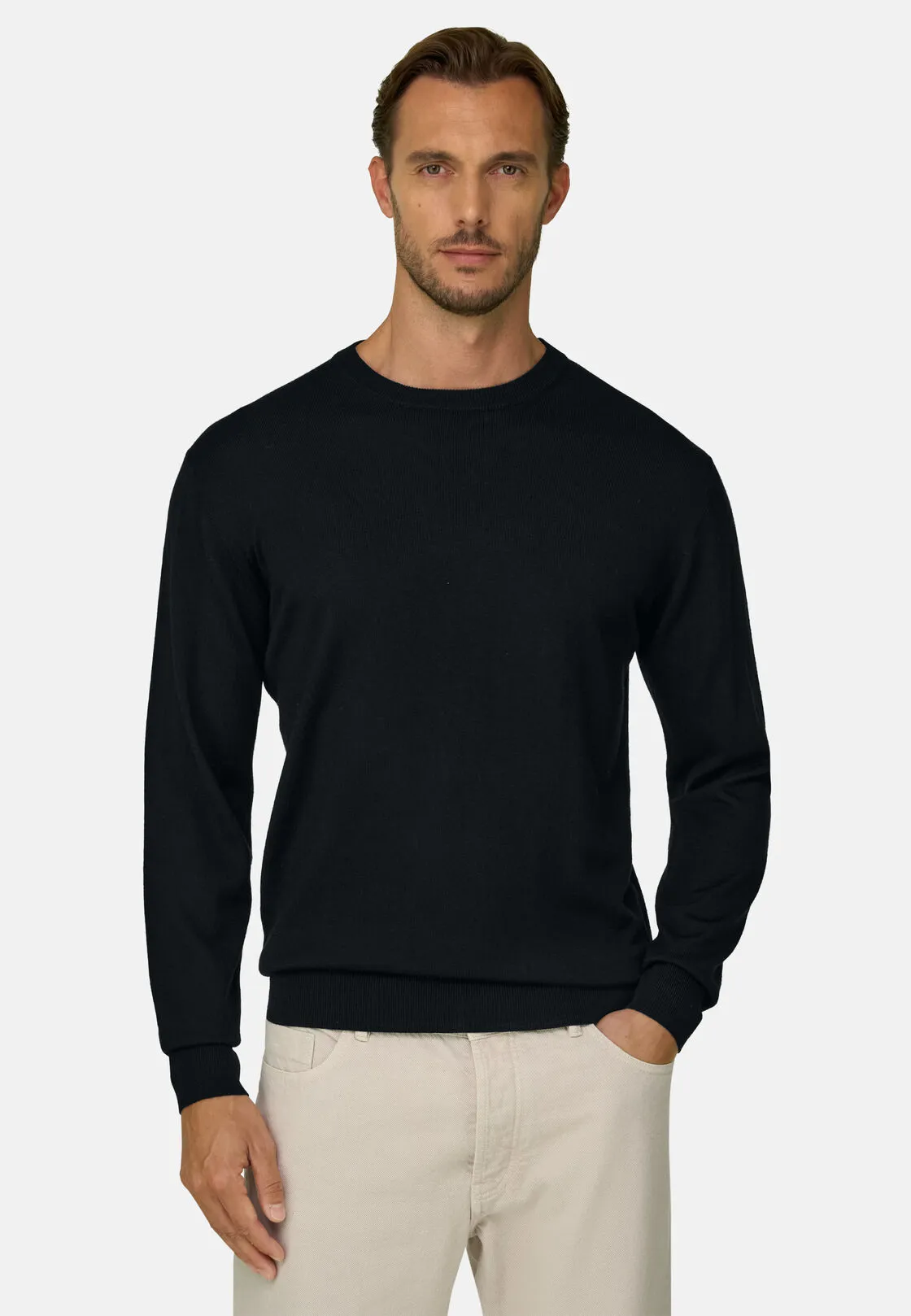 Boggi, Girocollo In Lana Merino Extrafine, Uomo, Nero, Taglia: S - immagine 1