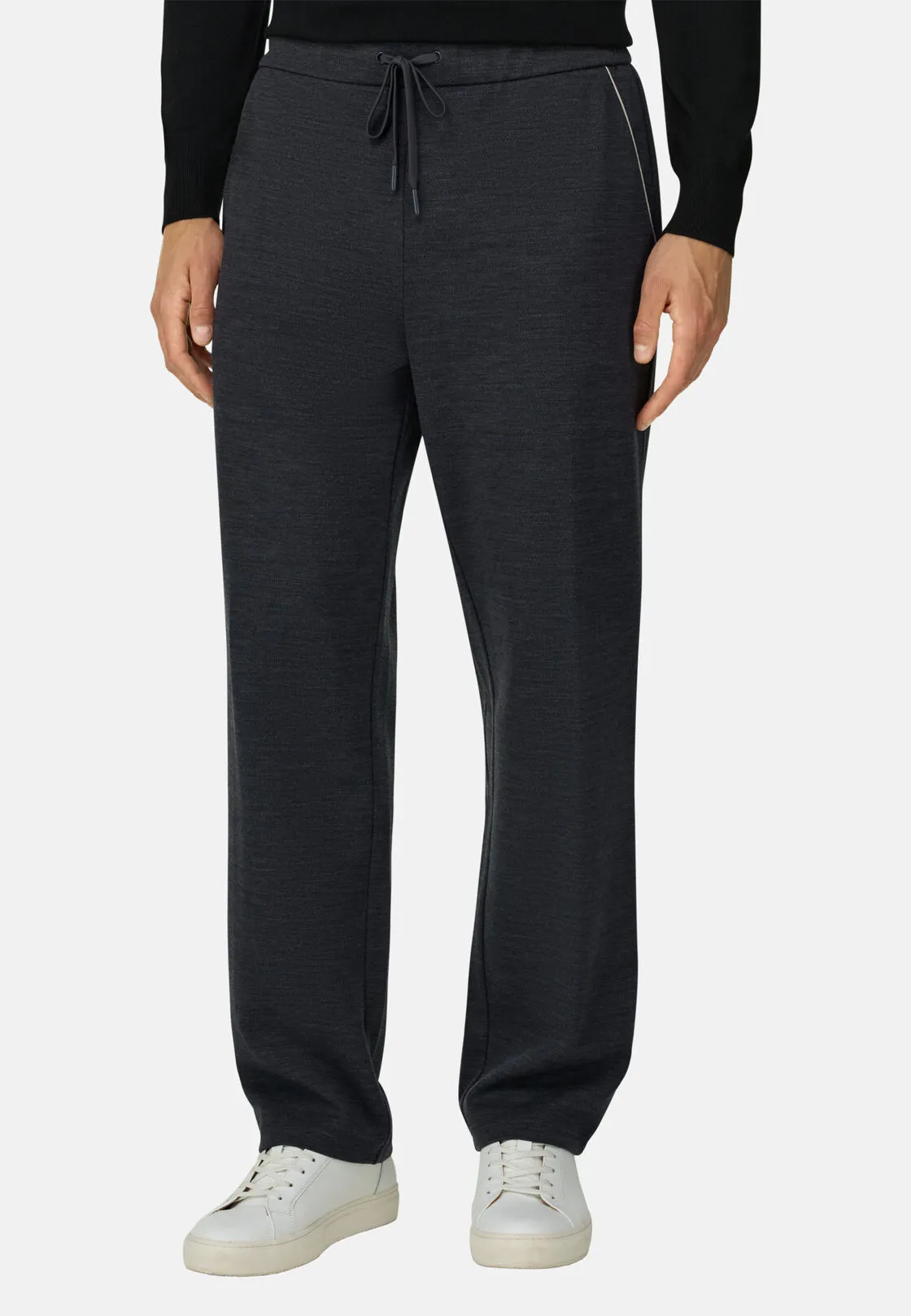 Boggi, Joggers In Misto Lana Wooltech Diagonale, Uomo, Carbone, Taglia: L - immagine 1