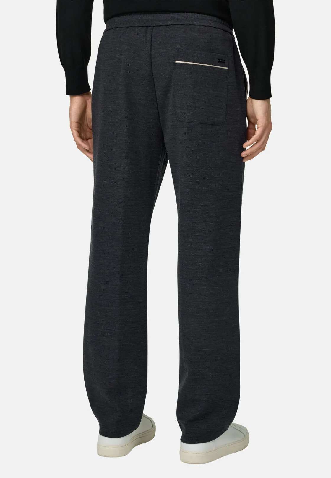 Boggi, Joggers In Misto Lana Wooltech Diagonale, Uomo, Carbone, Taglia: M - immagine 5