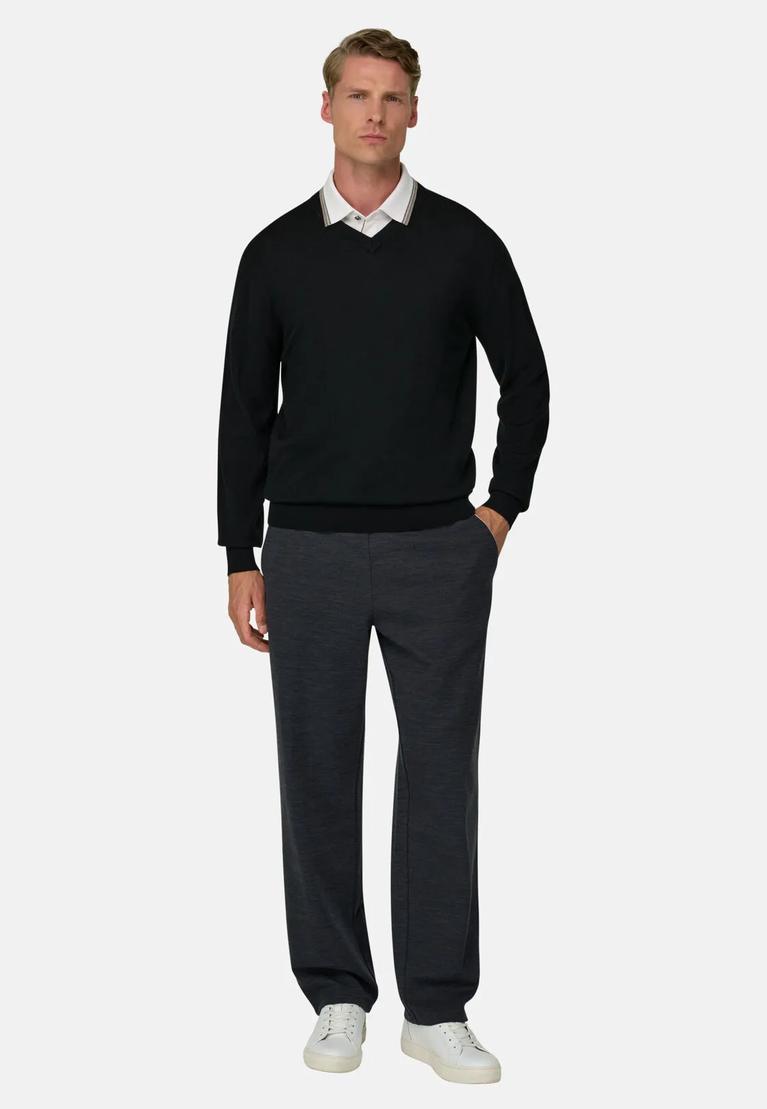 Boggi, Joggers In Misto Lana Wooltech Diagonale, Uomo, Carbone, Taglia: S - immagine 2