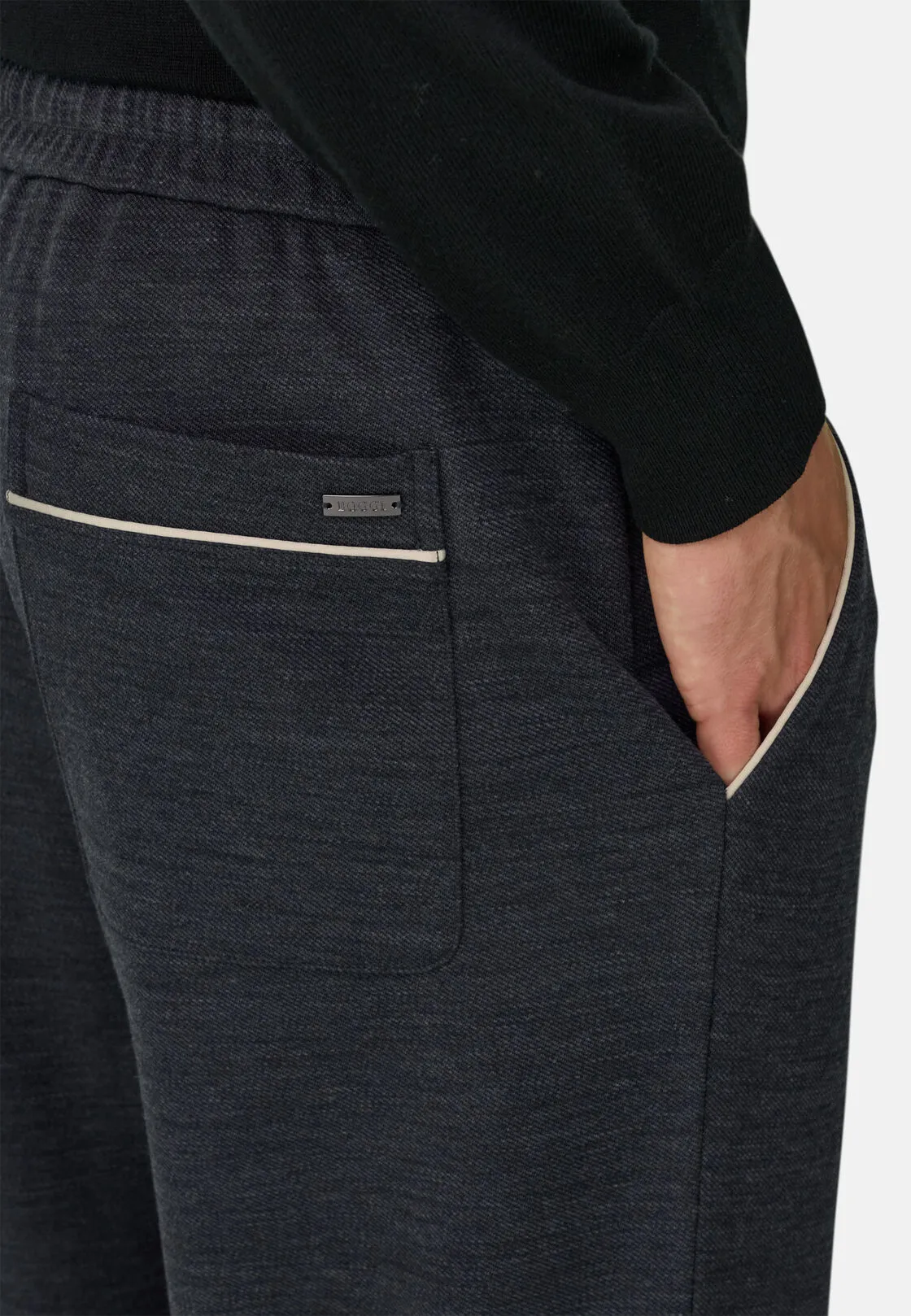 Boggi, Joggers In Misto Lana Wooltech Diagonale, Uomo, Carbone, Taglia: S - immagine 3