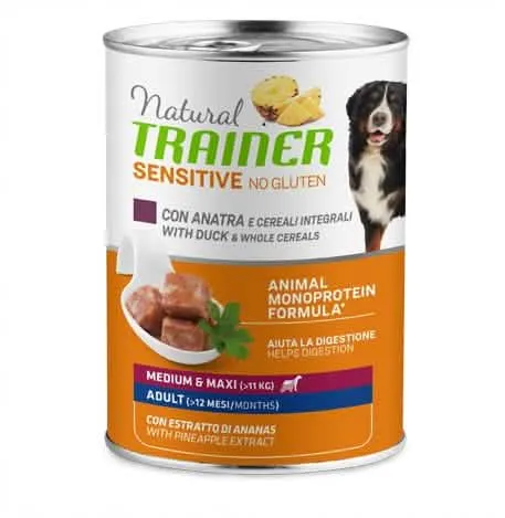 Natural trainer umido sensitive adult medium/maxi anitra & cereali 400 g no gluten - immagine 1