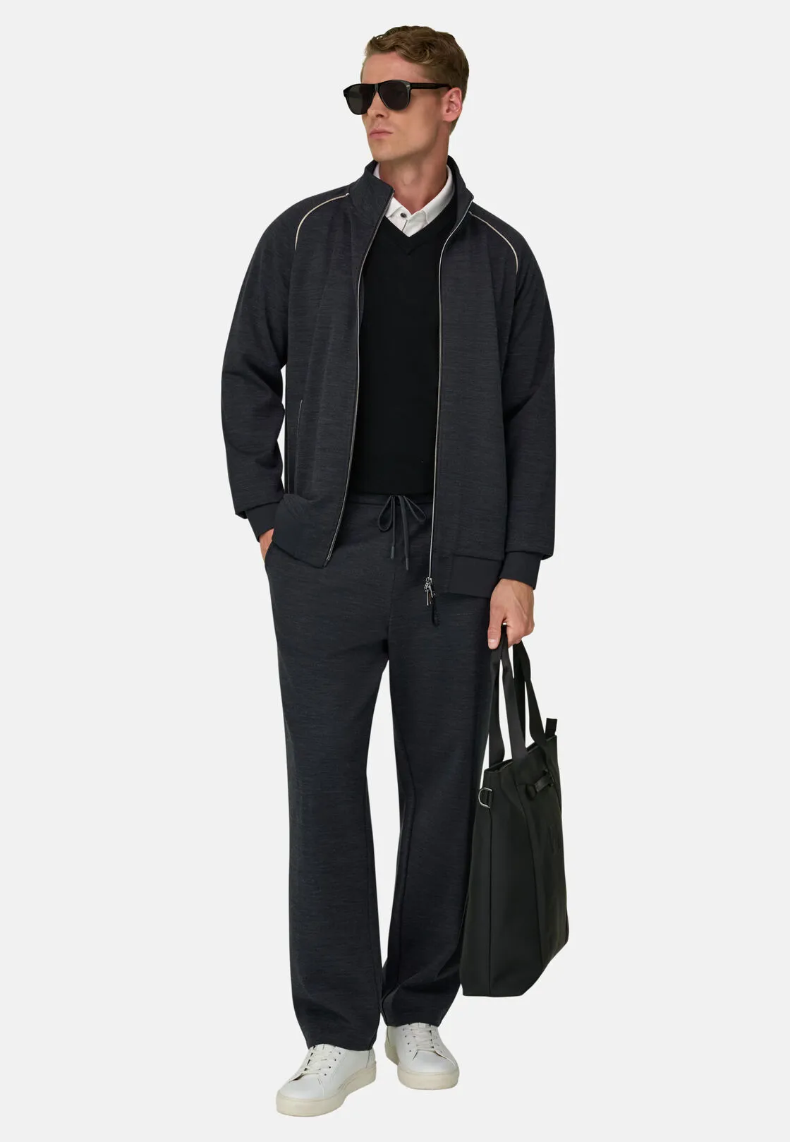 Boggi, Felpa Full Zip In Misto Lana Wooltech Diagonale, Uomo, Carbone, Taglia: M - immagine 2