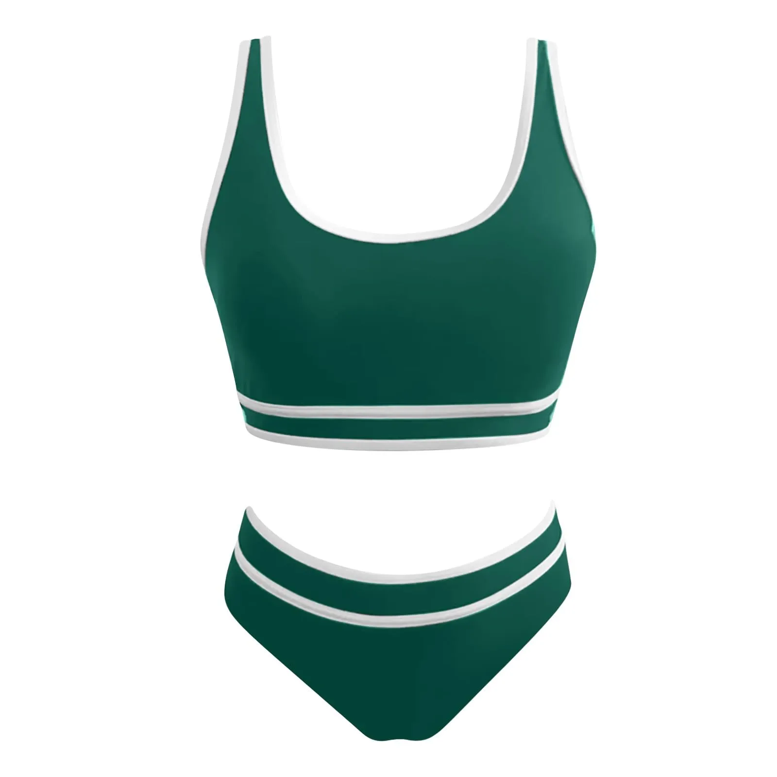 Generisch Costume da bagno da donna nero bikini da donna a vita alta, costume da bagno sportivo in due pezzi, costume da bagno con taglio alto a compressione, verde, L - immagine 7