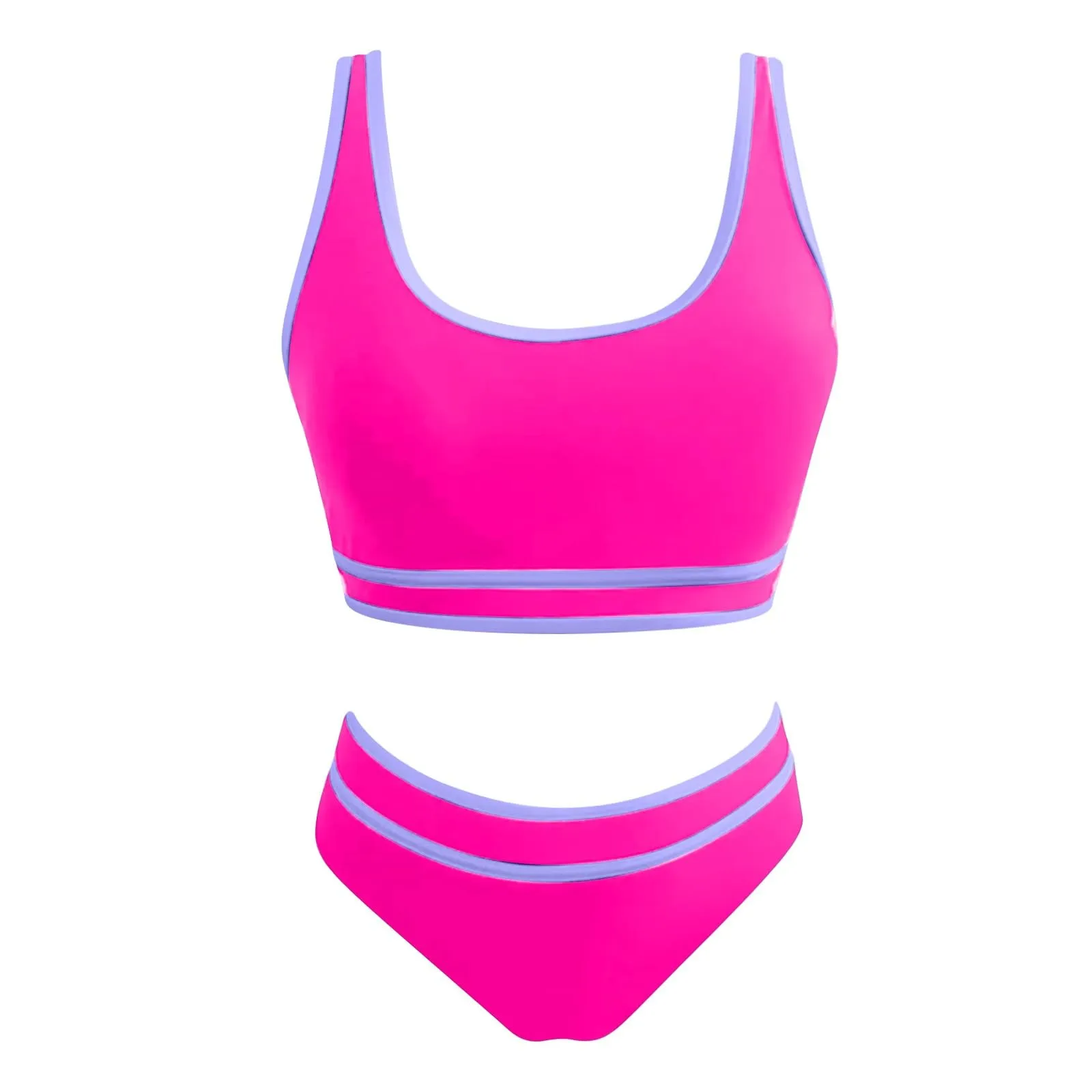 Generisch Costume da bagno da donna nero bikini da donna a vita alta, costume da bagno sportivo in due pezzi, costume da bagno con taglio alto a compressione, rosa intenso, S - immagine 7