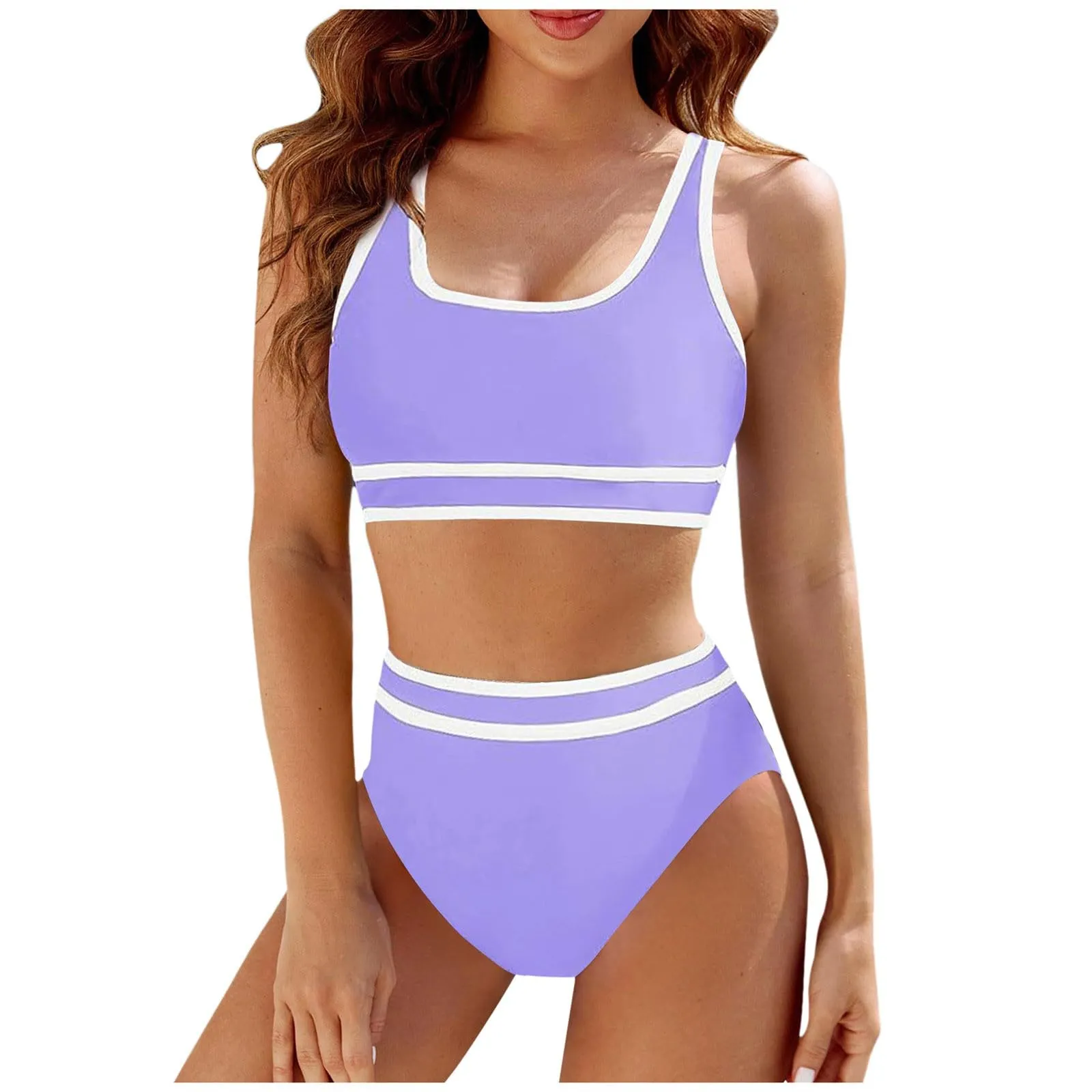 Generisch Costume da bagno da donna nero bikini da donna a vita alta, costume da bagno sportivo in due pezzi, costume da bagno con taglio alto a compressione, PP1, M - immagine 1
