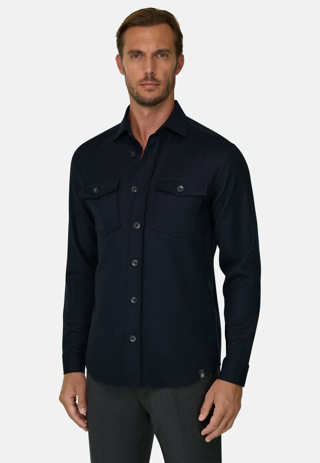 Boggi, Camicia Over In Flanella Di Lana Melange, Uomo, Navy, Taglia: XL - immagine 1