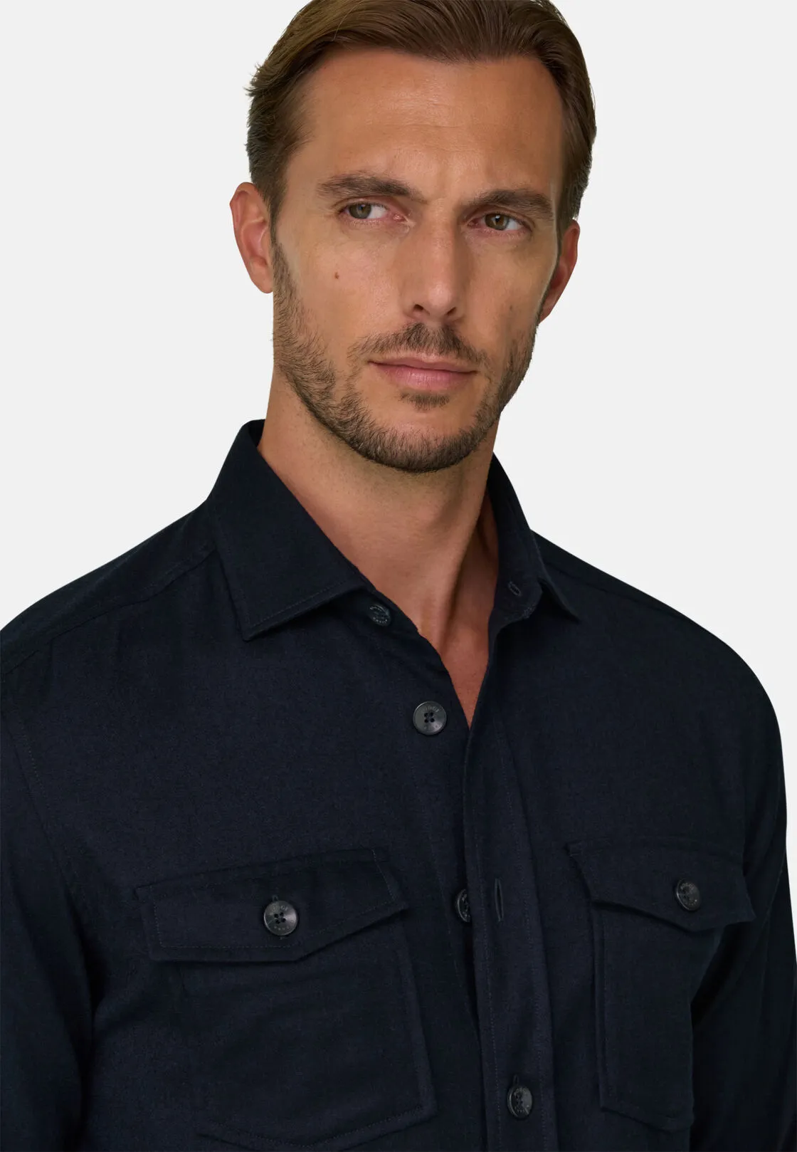 Boggi, Camicia Over In Flanella Di Lana Melange, Uomo, Navy, Taglia: XS - immagine 3
