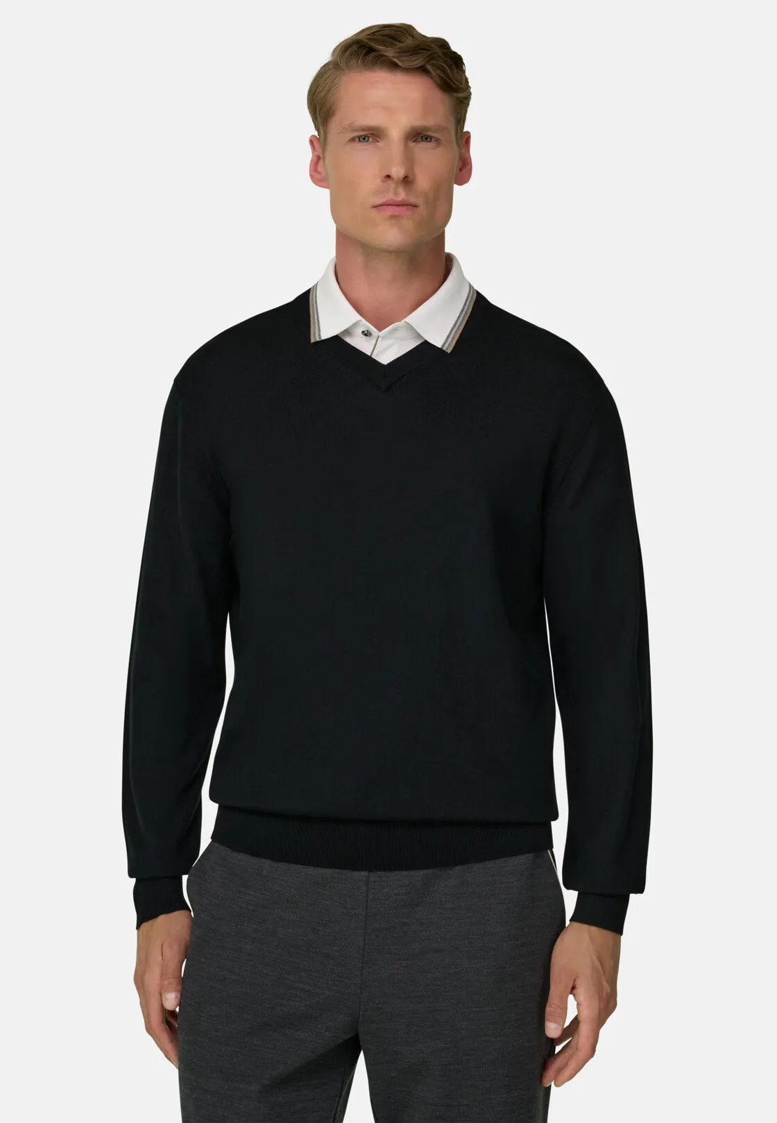 Boggi, Maglia Scollo V In Lana Merino Extrafine, Uomo, Nero, Taglia: XL - immagine 1