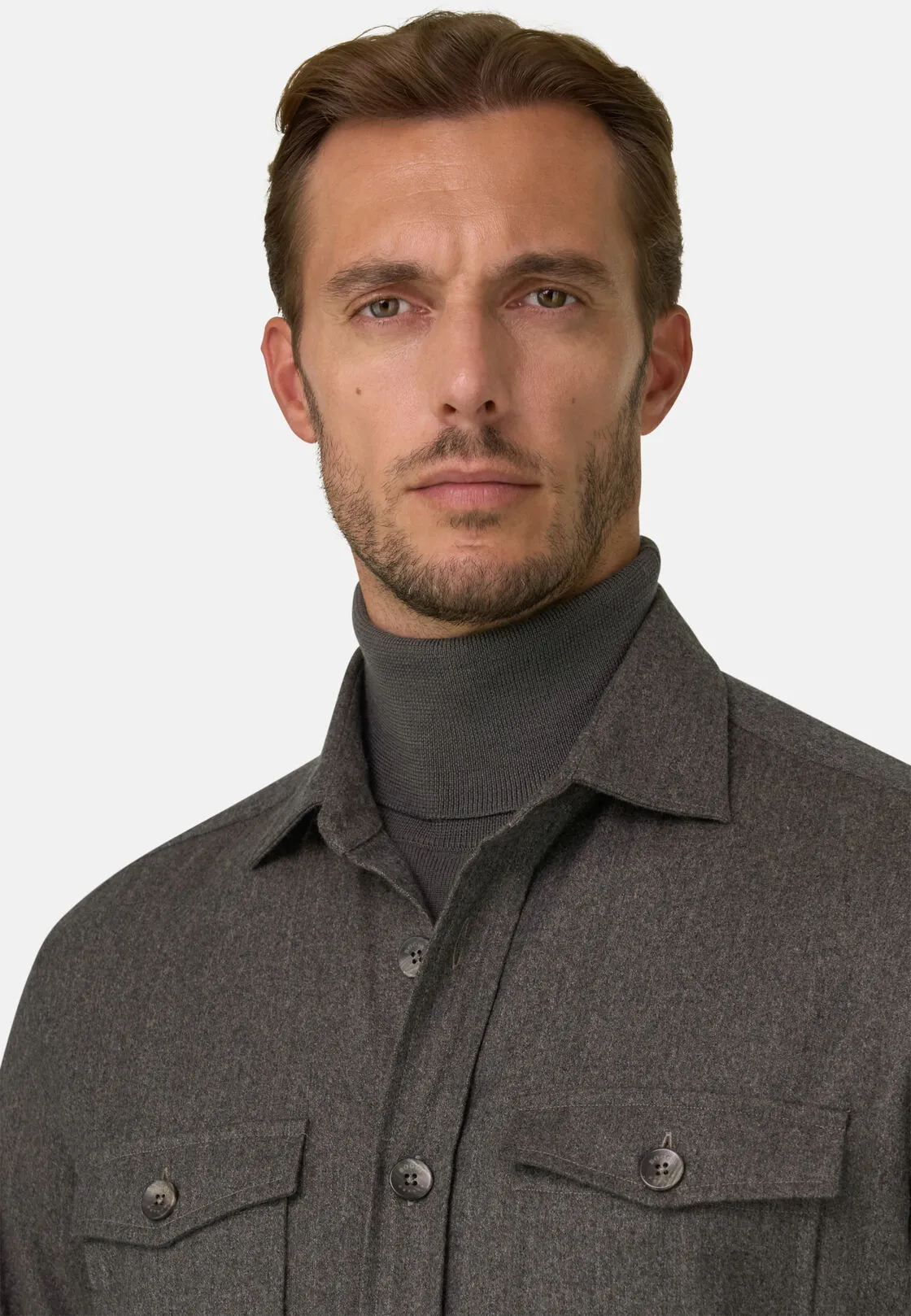 Boggi, Camicia Over In Flanella Di Lana Melange, Uomo, Taupe, Taglia: L - immagine 3