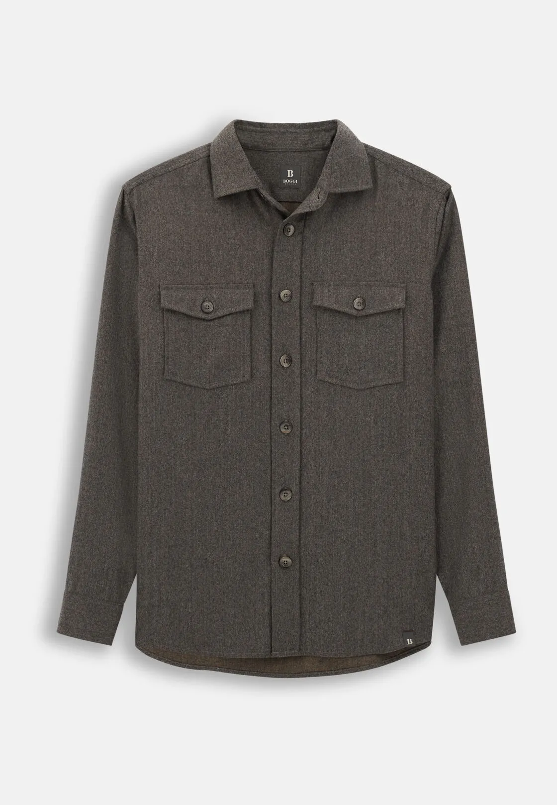 Boggi, Camicia Over In Flanella Di Lana Melange, Uomo, Taupe, Taglia: S - immagine 6