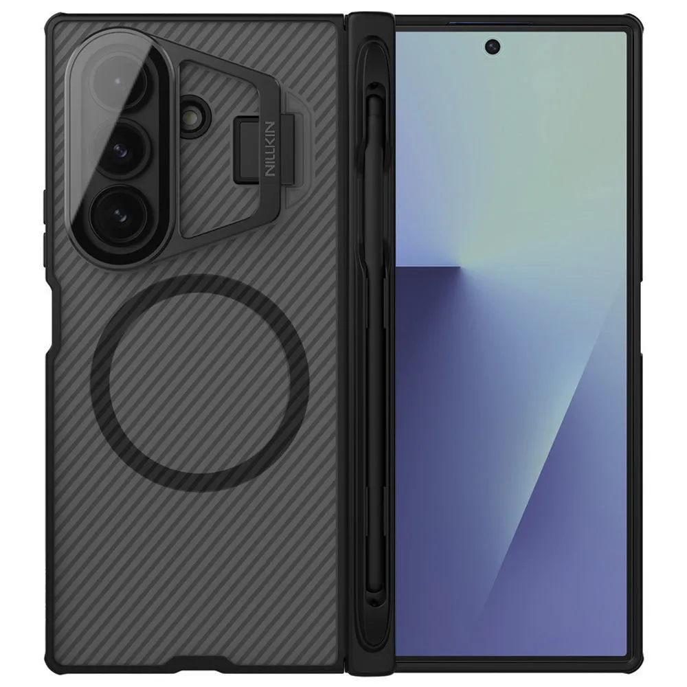 Custodia MagSafe per Samsung Galaxy Z Fold7 F966, Nillkin, CamShield Prop con copertura trasparente per lente e supporto per S-Pen, Nero Trasparente - immagine 1