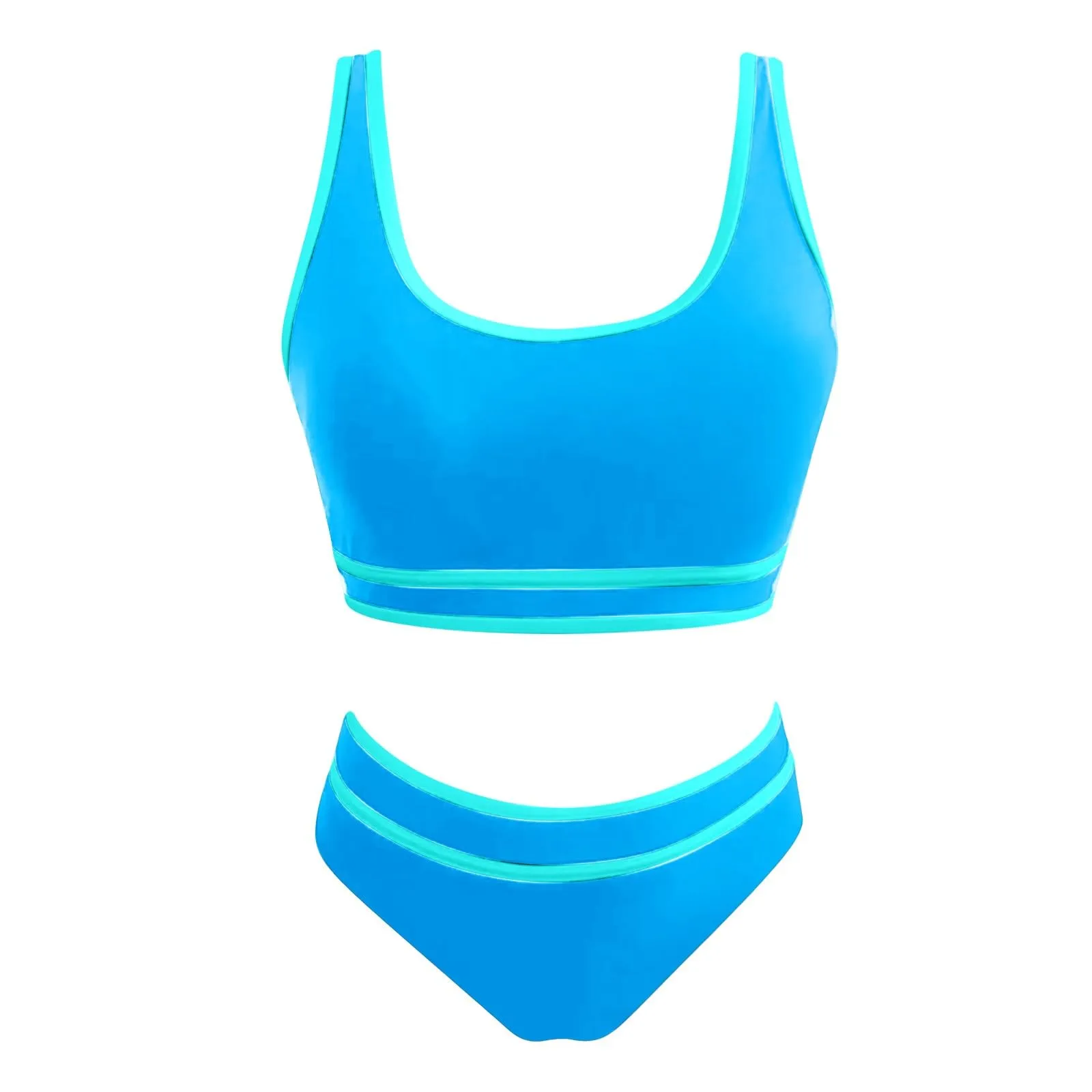 Generisch Costume da bagno da donna nero bikini da donna a vita alta, costume da bagno sportivo in due pezzi, costume da bagno con taglio alto a compressione, BU1, M - immagine 7