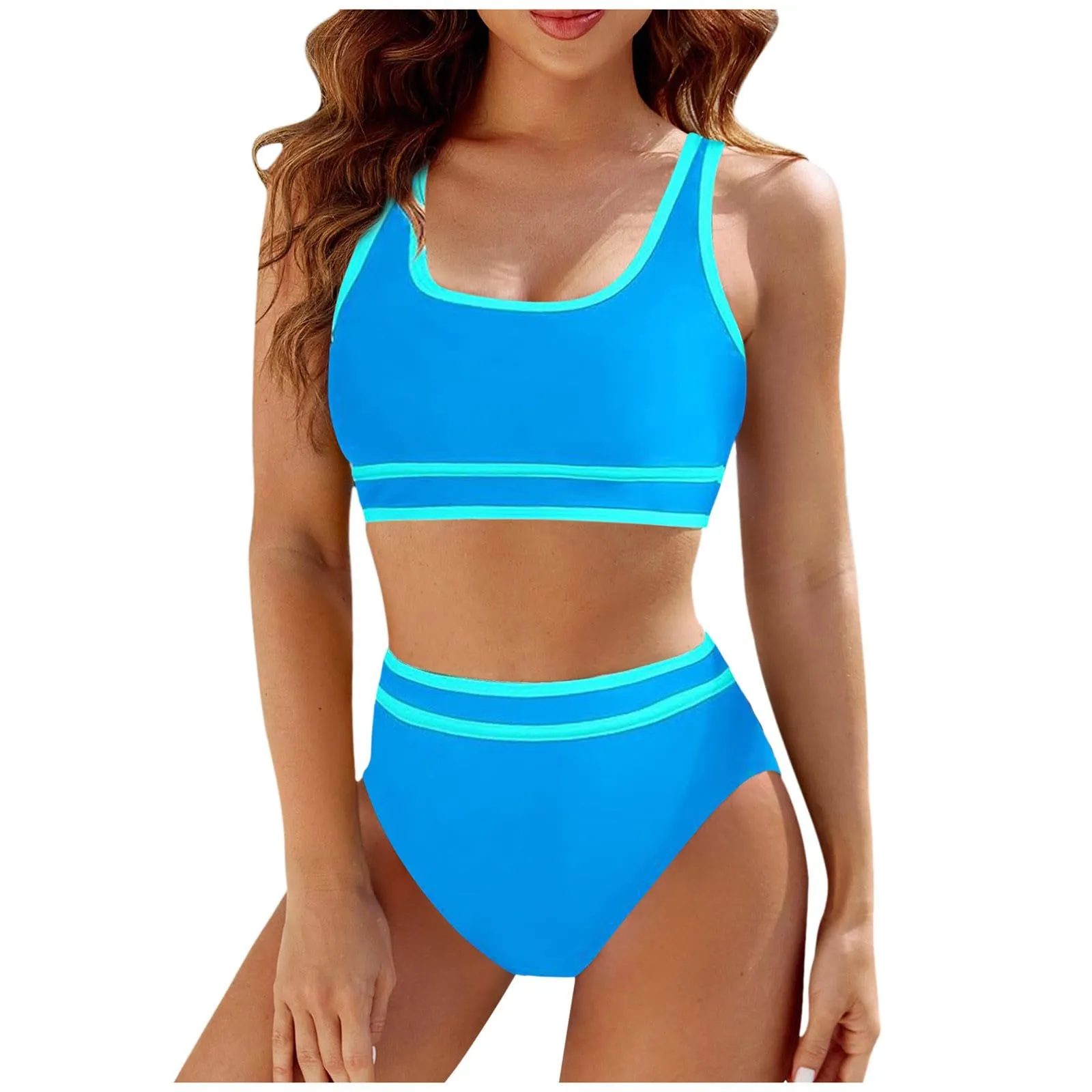 Generisch Costume da bagno da donna nero bikini da donna a vita alta, costume da bagno sportivo in due pezzi, costume da bagno con taglio alto a compressione, BU1, S - immagine 1