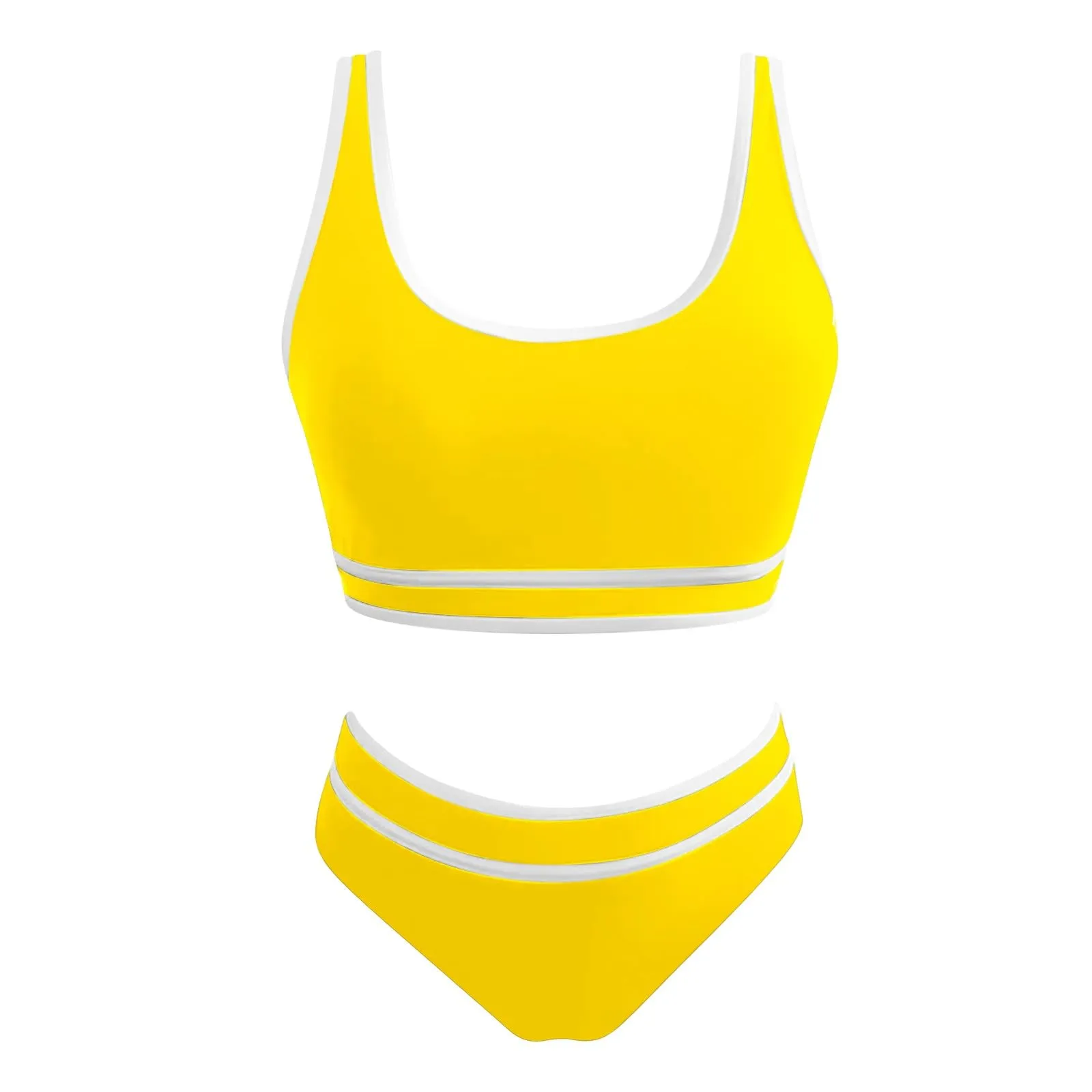 Generisch Costume da bagno da donna nero bikini da donna a vita alta, costume da bagno sportivo in due pezzi, costume da bagno con taglio alto a compressione, giallo., S - immagine 5