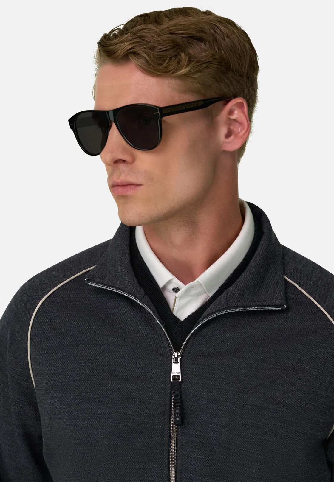 Boggi, Felpa Full Zip In Misto Lana Wooltech Diagonale, Uomo, Carbone, Taglia: XXL - immagine 3