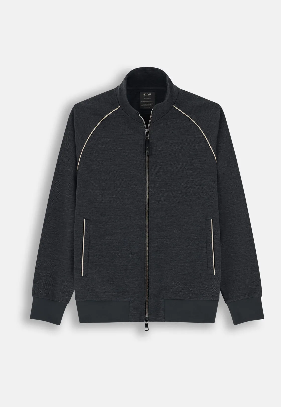 Boggi, Felpa Full Zip In Misto Lana Wooltech Diagonale, Uomo, Carbone, Taglia: XXL - immagine 5